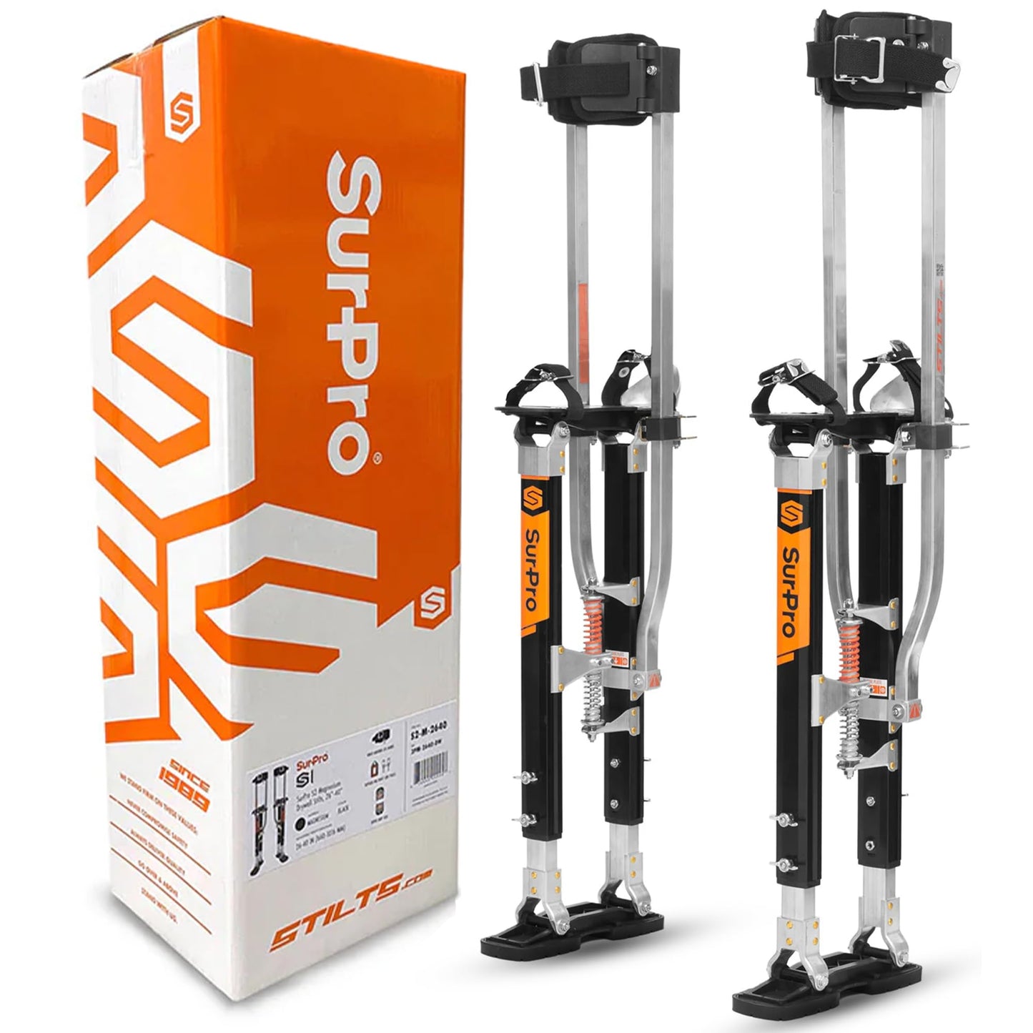 SurPro Double-Sided Drywall Stilts, Magnesium Base, 26” - 40” Height, QuadLock Contractor-Grade Stilts with Patented Flexion Foot System (S2X-M-2640) for Drywallers, Painters, Stilts Drywall