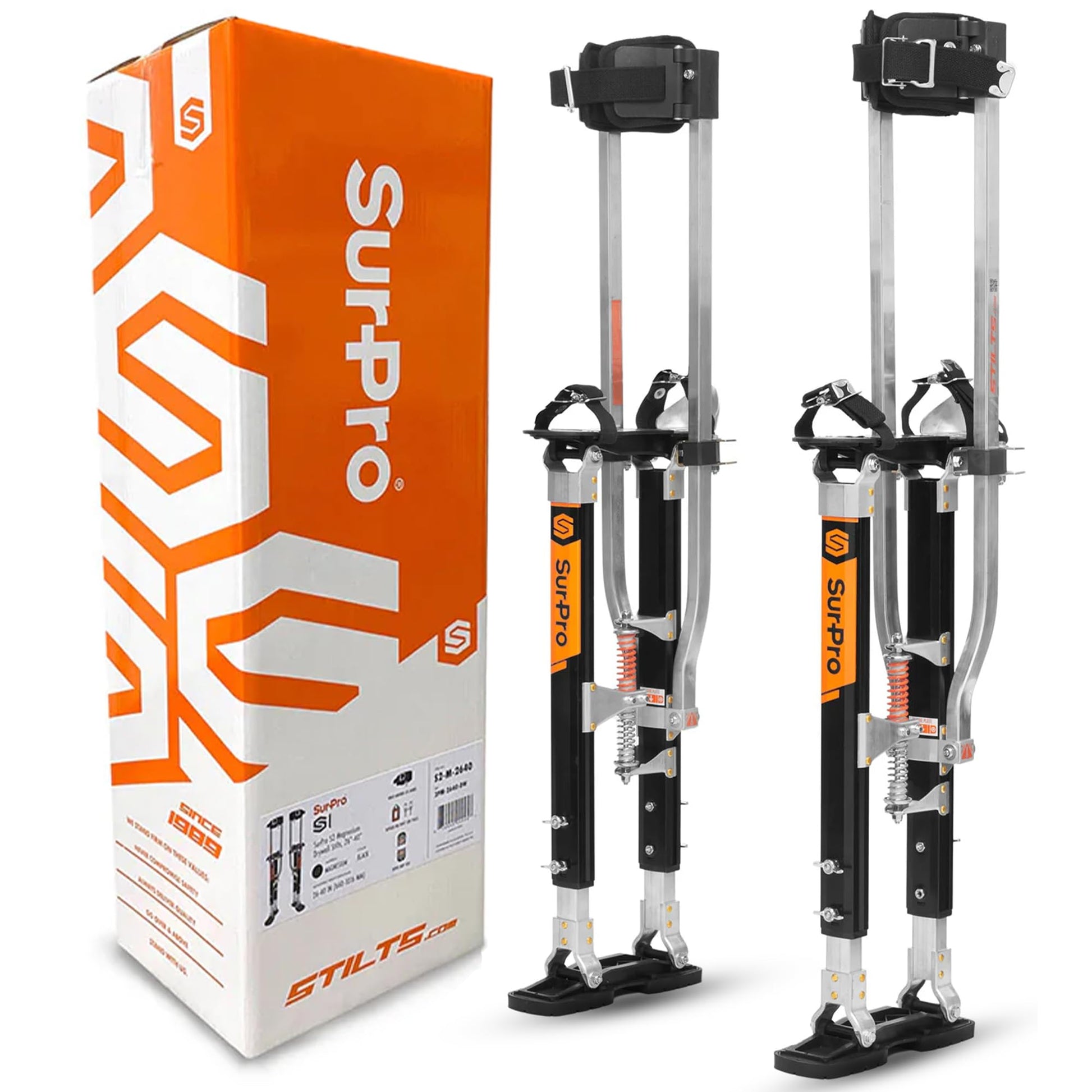 SurPro Double-Sided Drywall Stilts, Magnesium Base, 26” - 40” Height, QuadLock Contractor-Grade Stilts with Patented Flexion Foot System (S2X-M-2640) for Drywallers, Painters, Stilts Drywall
