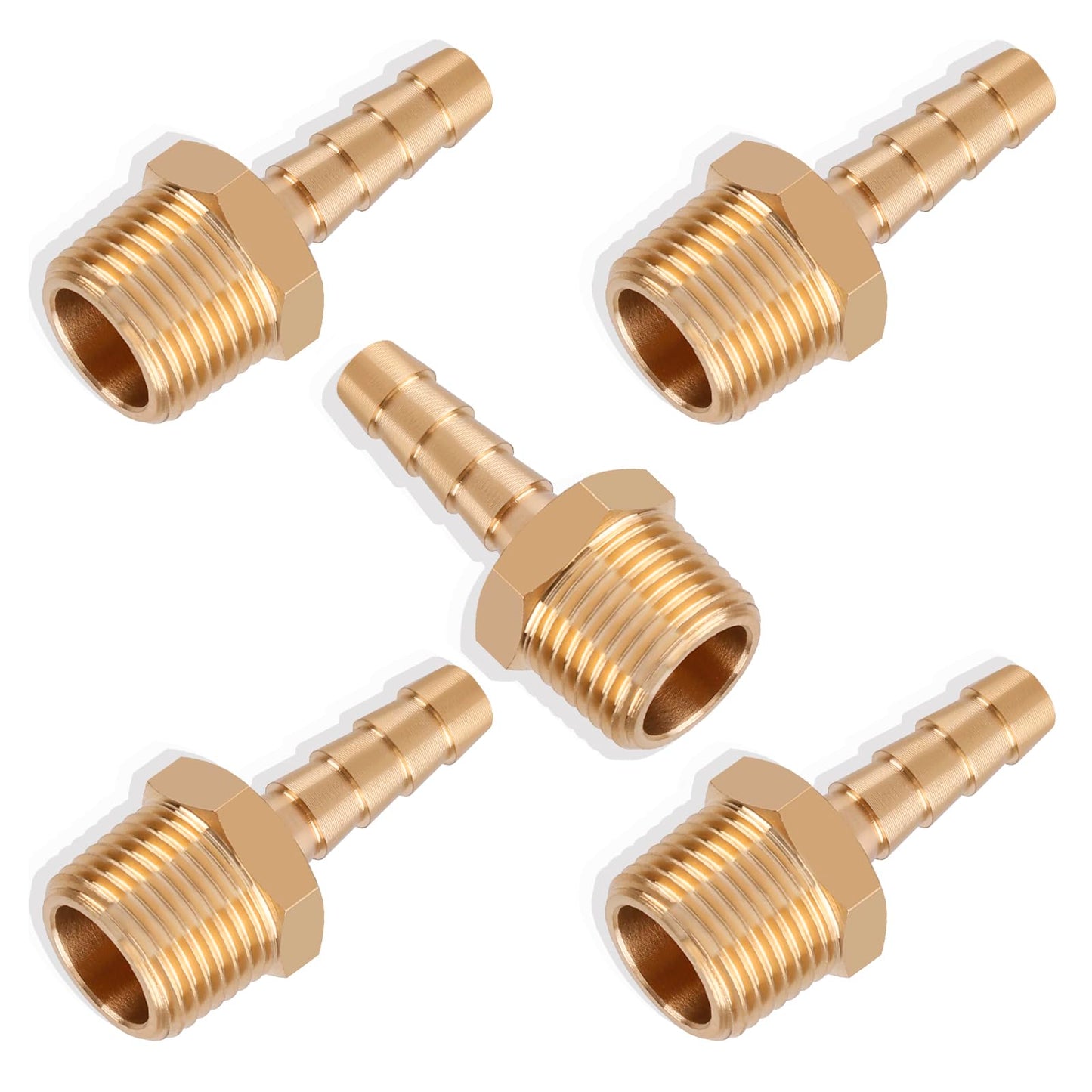 5pcs Brass Hose Barb Fittings 1/4 Inch Barb to 1/8 Inch NPT Male Thread Air Hose Fittings Adapter Connector Water Fuel Air Line Fittings 1/4” Barb × 1/8” NPT Brass Fittings