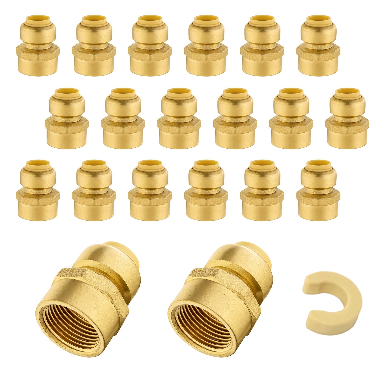 5 PCS Niikappu Push Fit 3/4 Inch x 1/2 Inch Female NPT Brass Adapters Push-Fit Fittings with Disconnect Clip to Connect PEX, Copper, CPVC Pipes