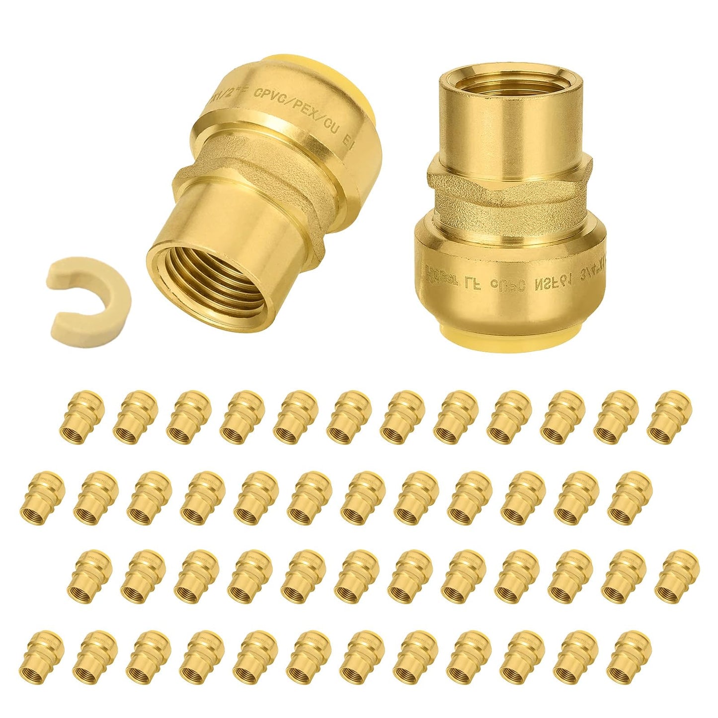 5 PCS Niikappu Push Fit 3/4 Inch x 1/2 Inch Female NPT Brass Adapters Push-Fit Fittings with Disconnect Clip to Connect PEX, Copper, CPVC Pipes