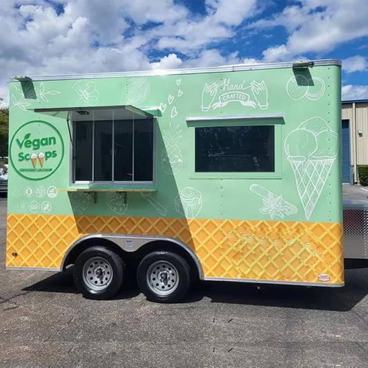 Luxury Food Truck, Stainless Steel Food Trailer Equipped with a Full Set of Kitchen Equipment, Hot Dog Cart, Smoothie, Coffee, Juice bar, Ice Cream Cart, Catering Trailer for Festivals & Business