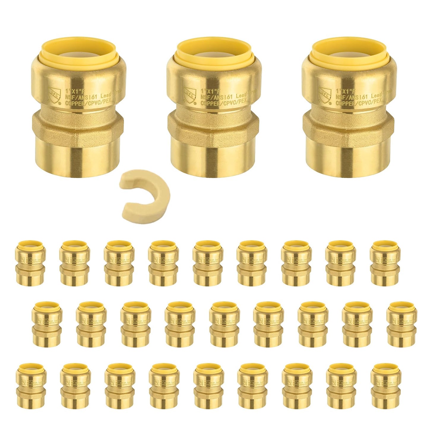 5 PCS Niikappu Push Fit 3/4 Inch x 1/2 Inch Female NPT Brass Adapters Push-Fit Fittings with Disconnect Clip to Connect PEX, Copper, CPVC Pipes