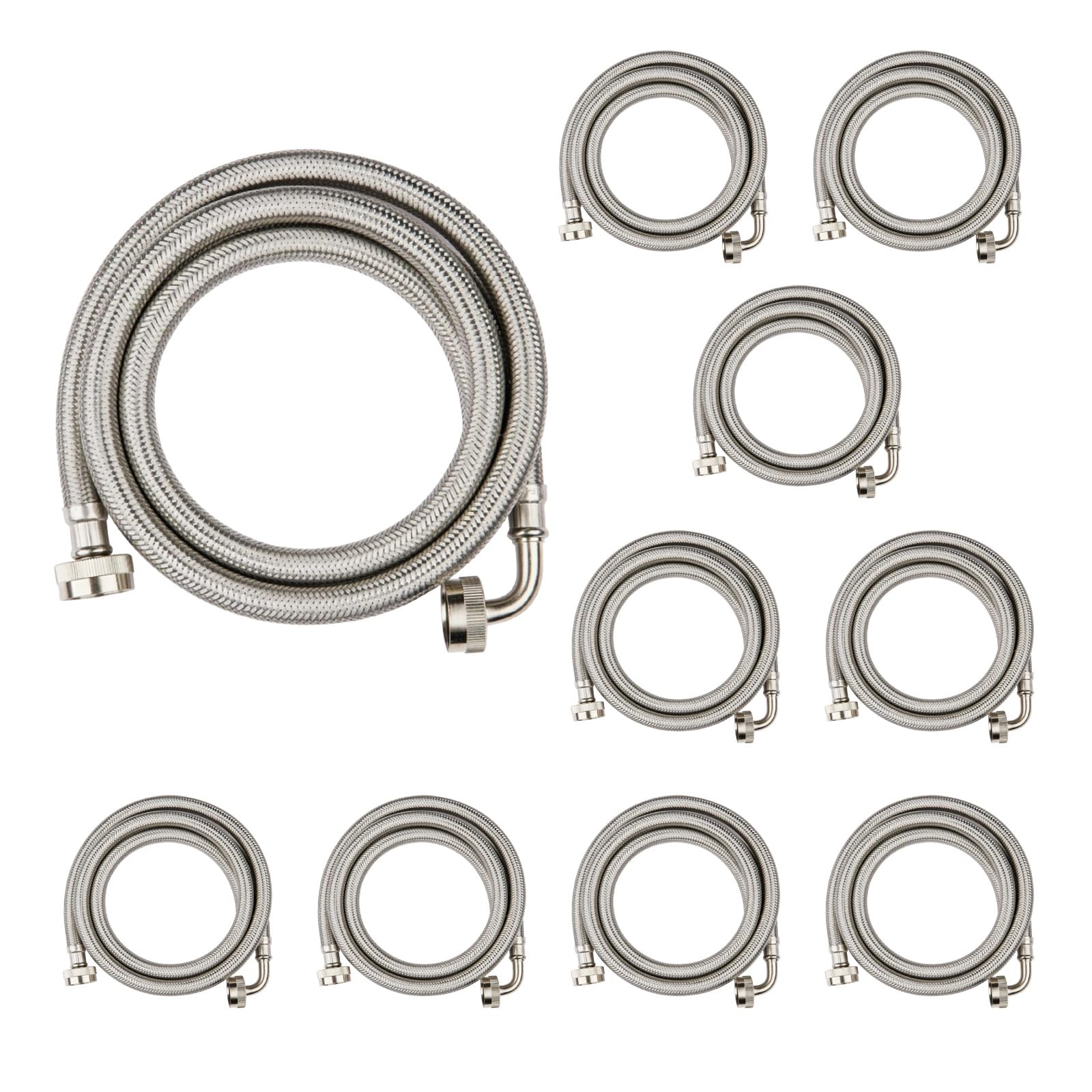 Washing Machine Hoses 4ft, 1 Pack Braided Stainless Steel Washer Hoses with 90 Degree Elbow, Hot and Cold Washer Supply Line, Universal Flexible Laundry Machine Hose for All Washing Machine