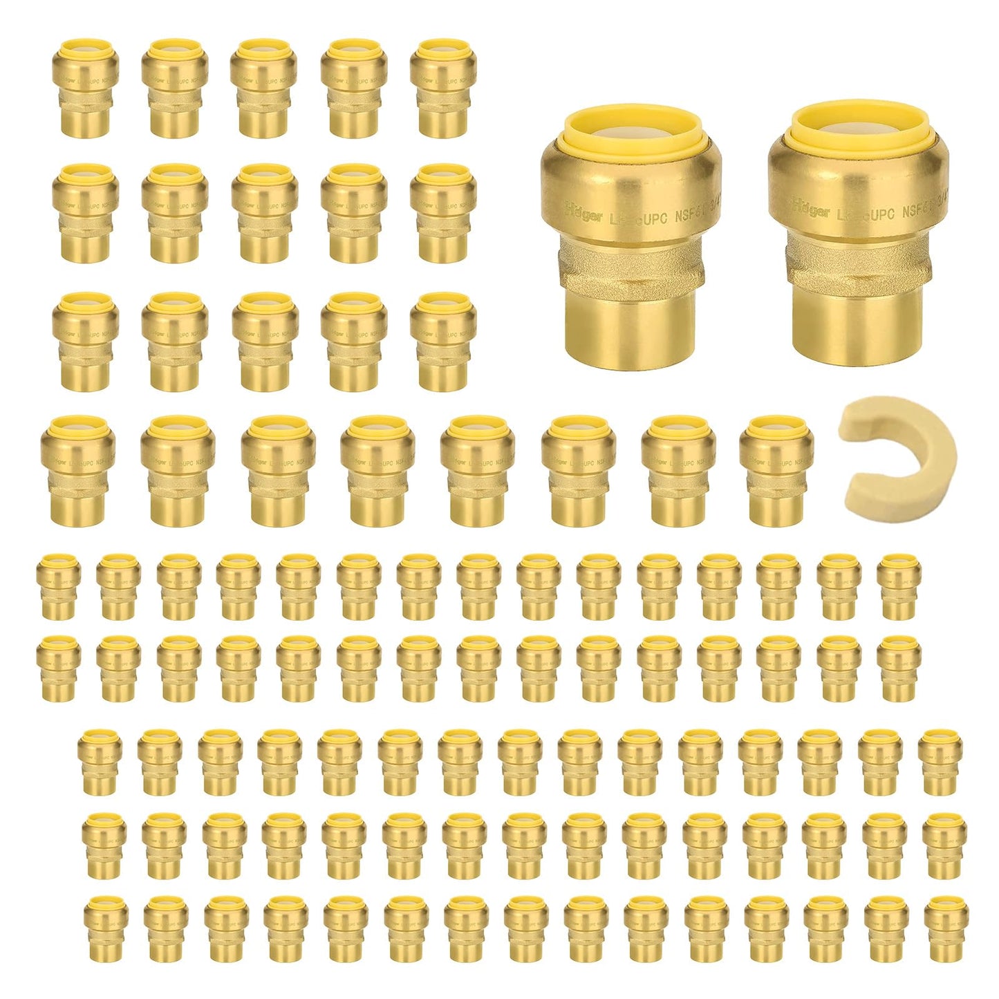 5 PCS Niikappu Push Fit 3/4 Inch x 1/2 Inch Female NPT Brass Adapters Push-Fit Fittings with Disconnect Clip to Connect PEX, Copper, CPVC Pipes