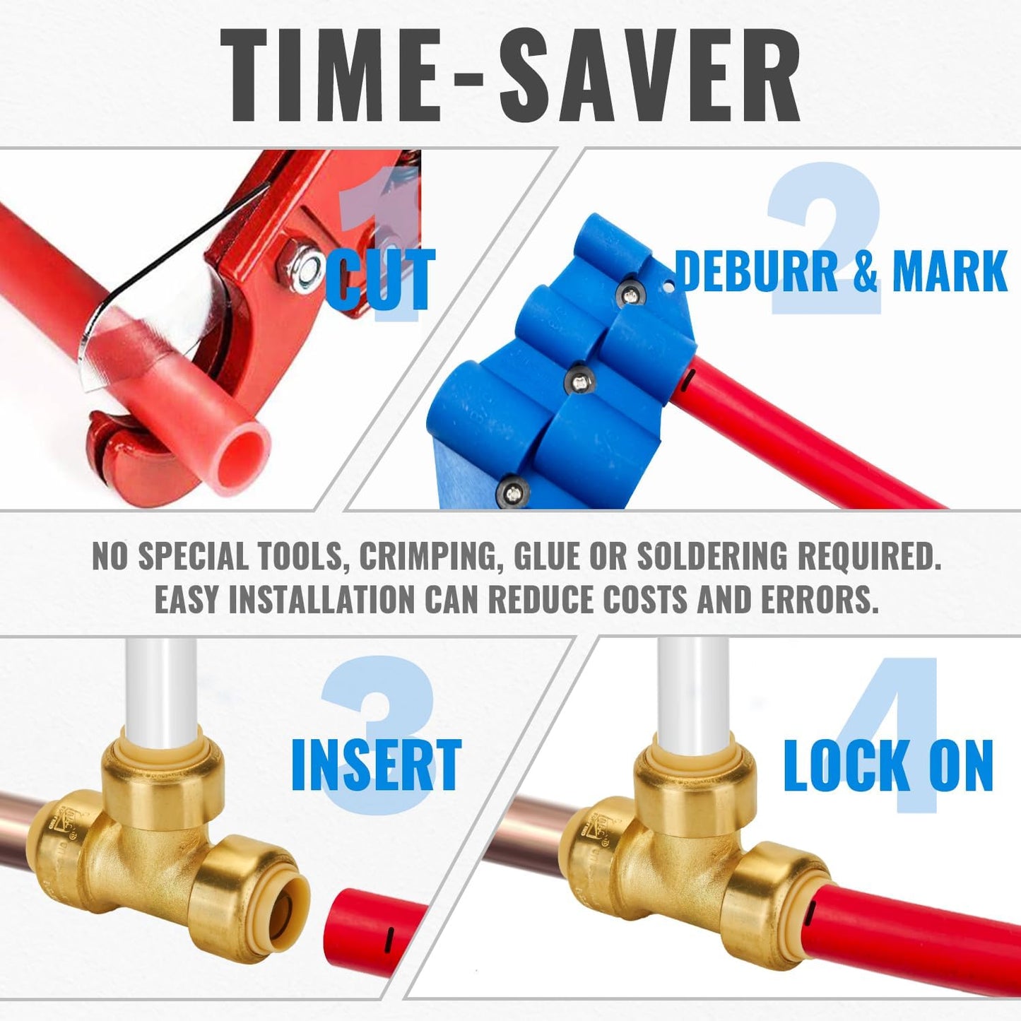 SUNGATOR 1/2 Inch Tee, Push Pex Tee Plumbing Fittings 1/2 Inch, No Lead Brass Push-to-Connect T Plumbing Fittings for PEX Pipe, Copper, CPVC, with 1 Disconnect Clip, Pack of 12