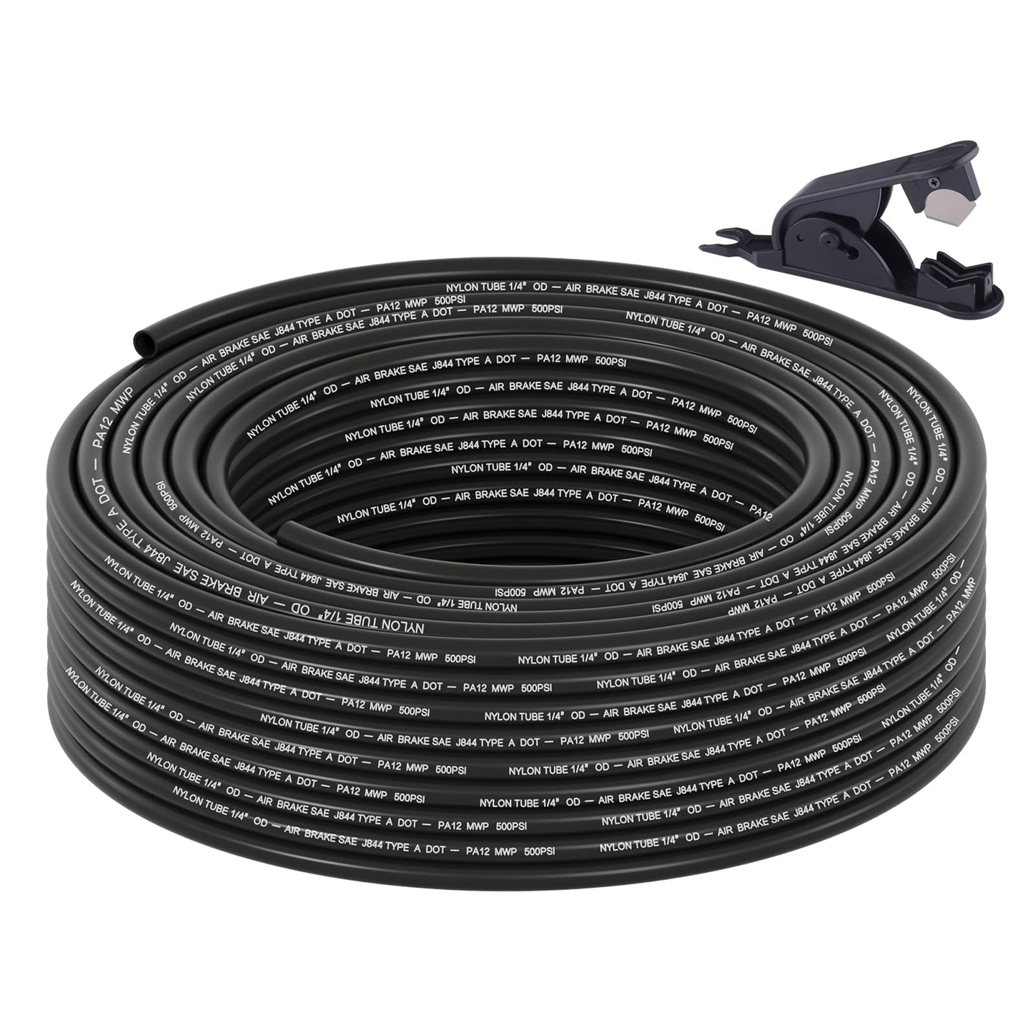 50FT 1/4 DOT Air Line SAE J844 PA12 Nylon Air Hose with Cutter 1/4” OD Pneumatic Tubing DOT Approved 1/4 Air Brake Hose for Air Suspension Kit Truck Trailer Brake System & Fluid Transfer 15.5m