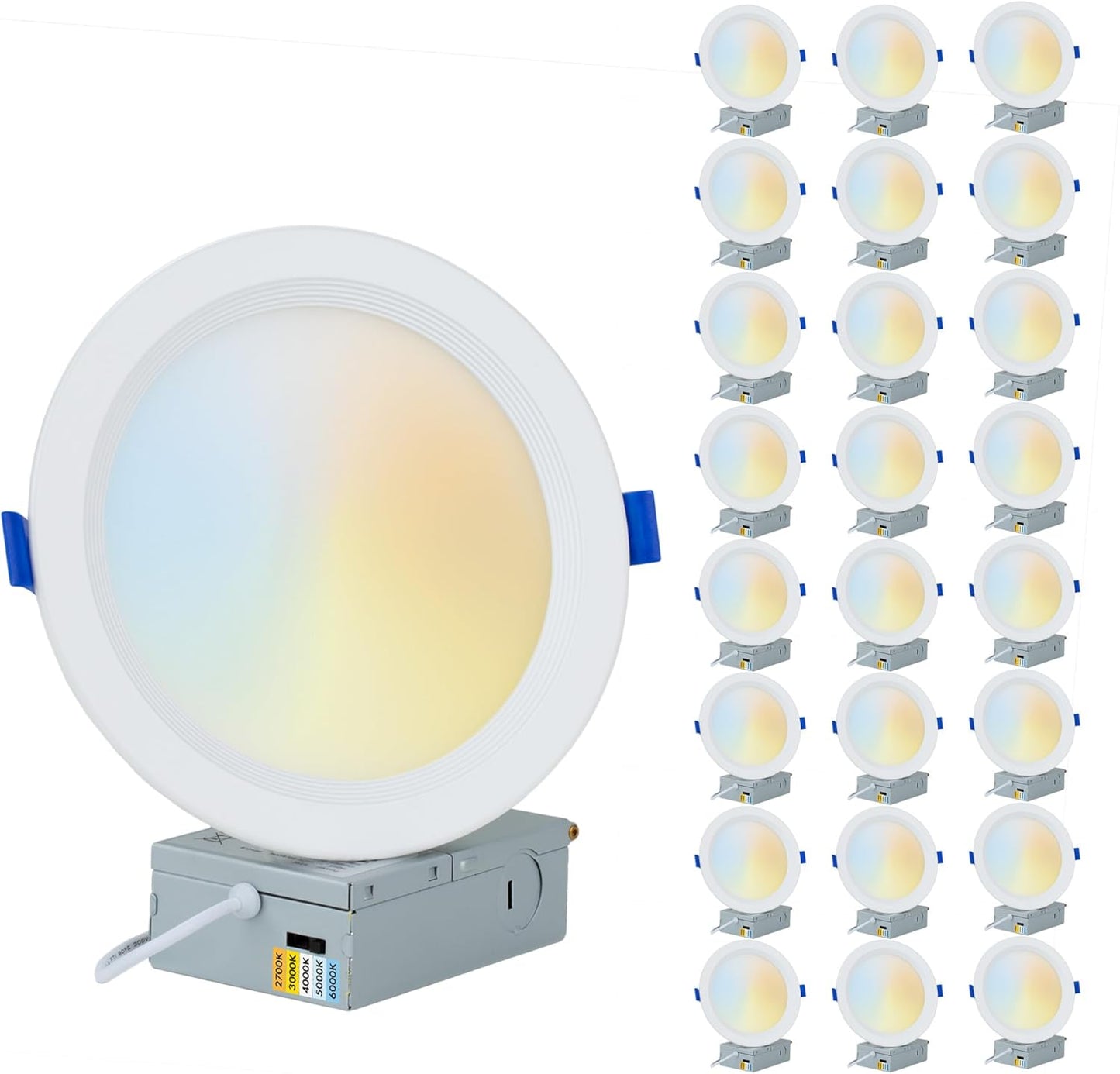 PROCURU Professional 24-Pack 6-Inch 2700K-6000K 5CCT 12W LED, Baffle Style, Heavy Duty Ultra-Thin Recessed Ceiling Slim Downlight, Dimmable, White Trim (VSB65W-24P)