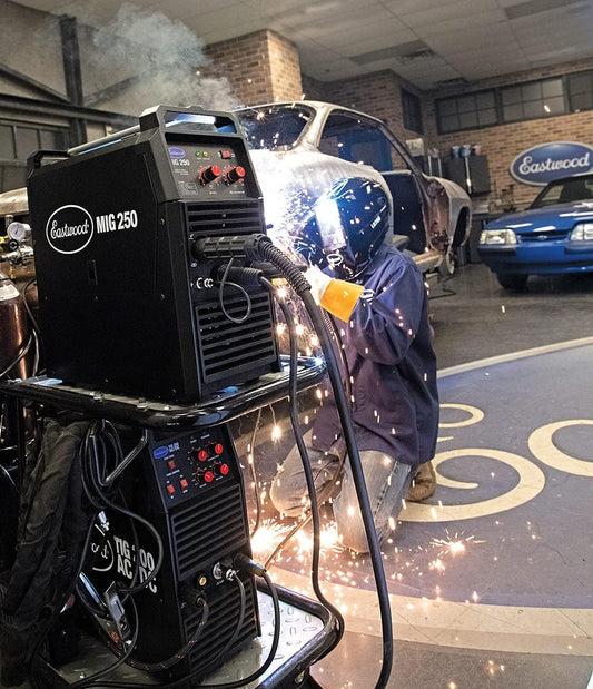 Eastwood 250 Amp MIG Welder Machine for Steel & Aluminum | Heavy Duty Inverter Technology Auto Restoration Welding Machine | Dual Voltage 110V / 220V | Perfect for DIY & Mid-Size Metal Sheet Projects