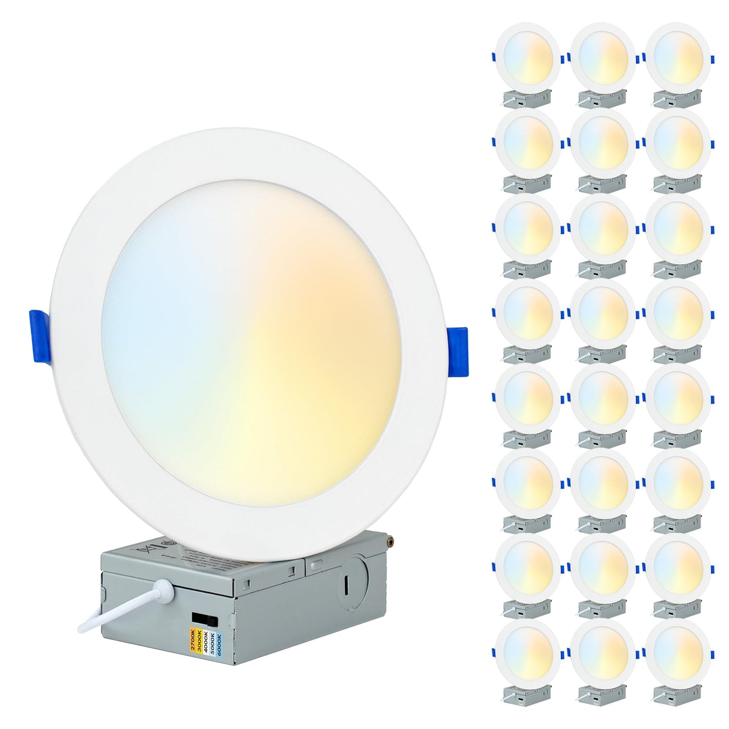 PROCURU Professional 24-Pack 6-Inch 2700K-6000K 5CCT 12W LED, Baffle Style, Heavy Duty Ultra-Thin Recessed Ceiling Slim Downlight, Dimmable, White Trim (VSB65W-24P)