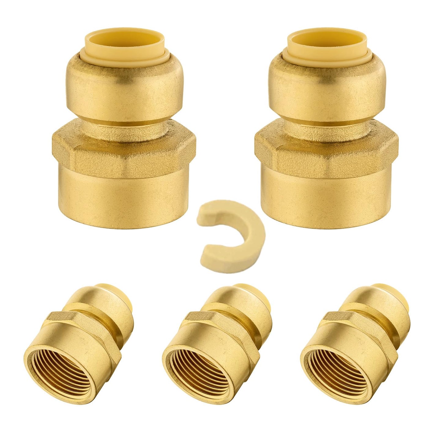 5 PCS Niikappu Push Fit 3/4 Inch x 1/2 Inch Female NPT Brass Adapters Push-Fit Fittings with Disconnect Clip to Connect PEX, Copper, CPVC Pipes