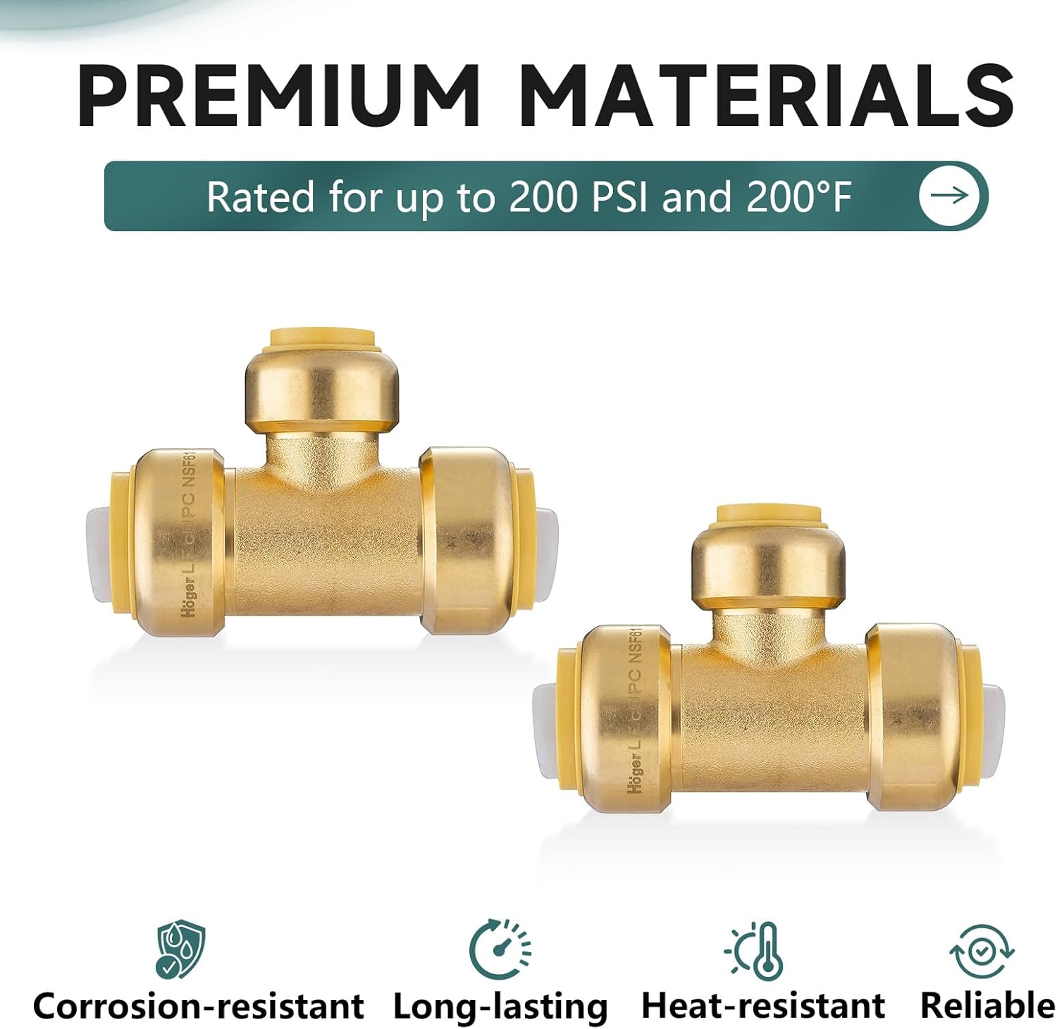 5-Pack Niikappu Pushfit Tee, 3/4"x3/4"x1/2" PEX Brass Push-fit Tee, Push to Connect Plumbing Fittings for PEX, Copper, CPVC, with Disconnect Clip(PF127-5)