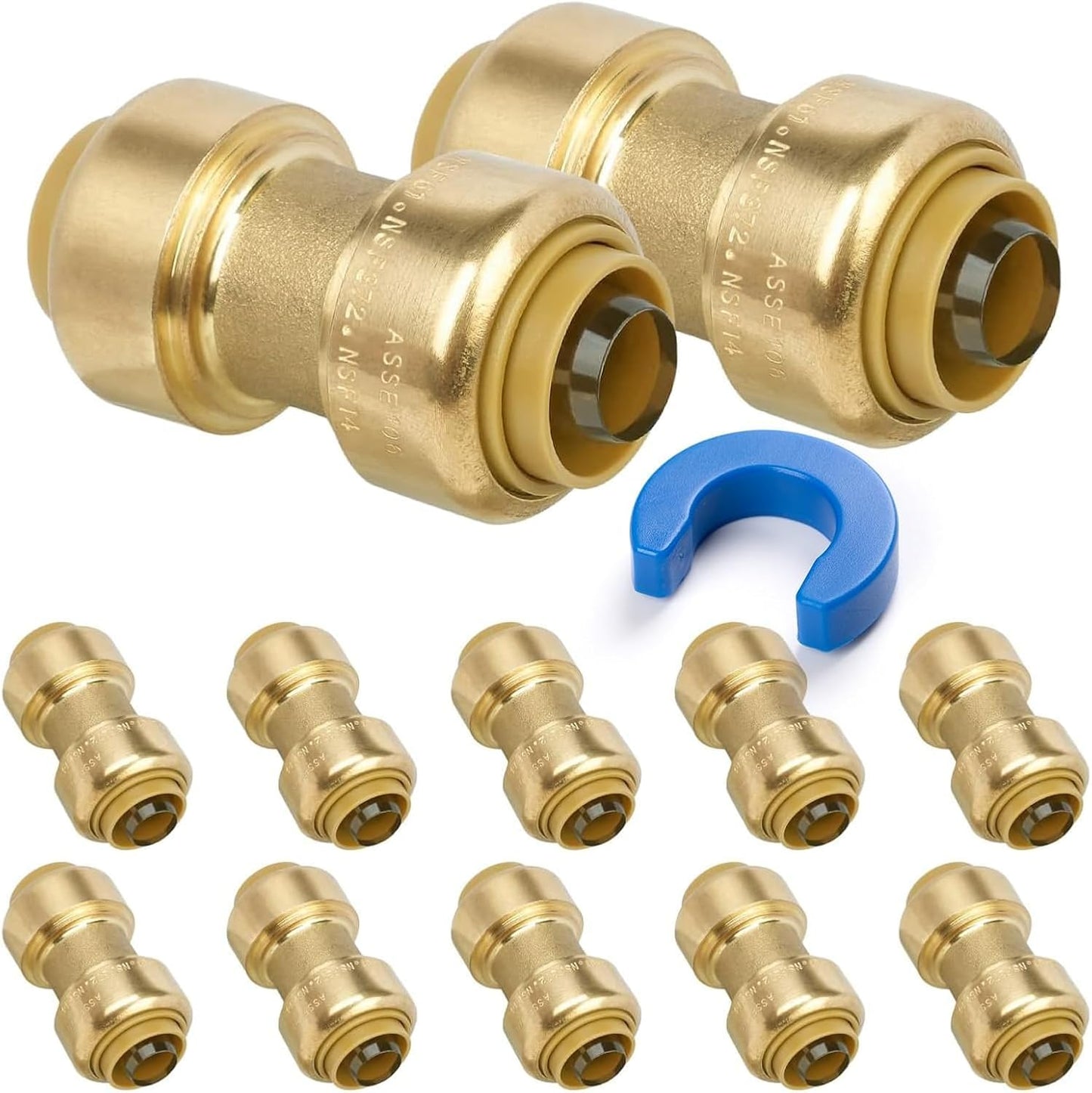 12 Pack 1/2" Pushfit Straing Coupling, Pex Fitting for Copper, CPVC Pipe, Brass Push to Connect Plumbing Fitting with Upgraded Stiffener