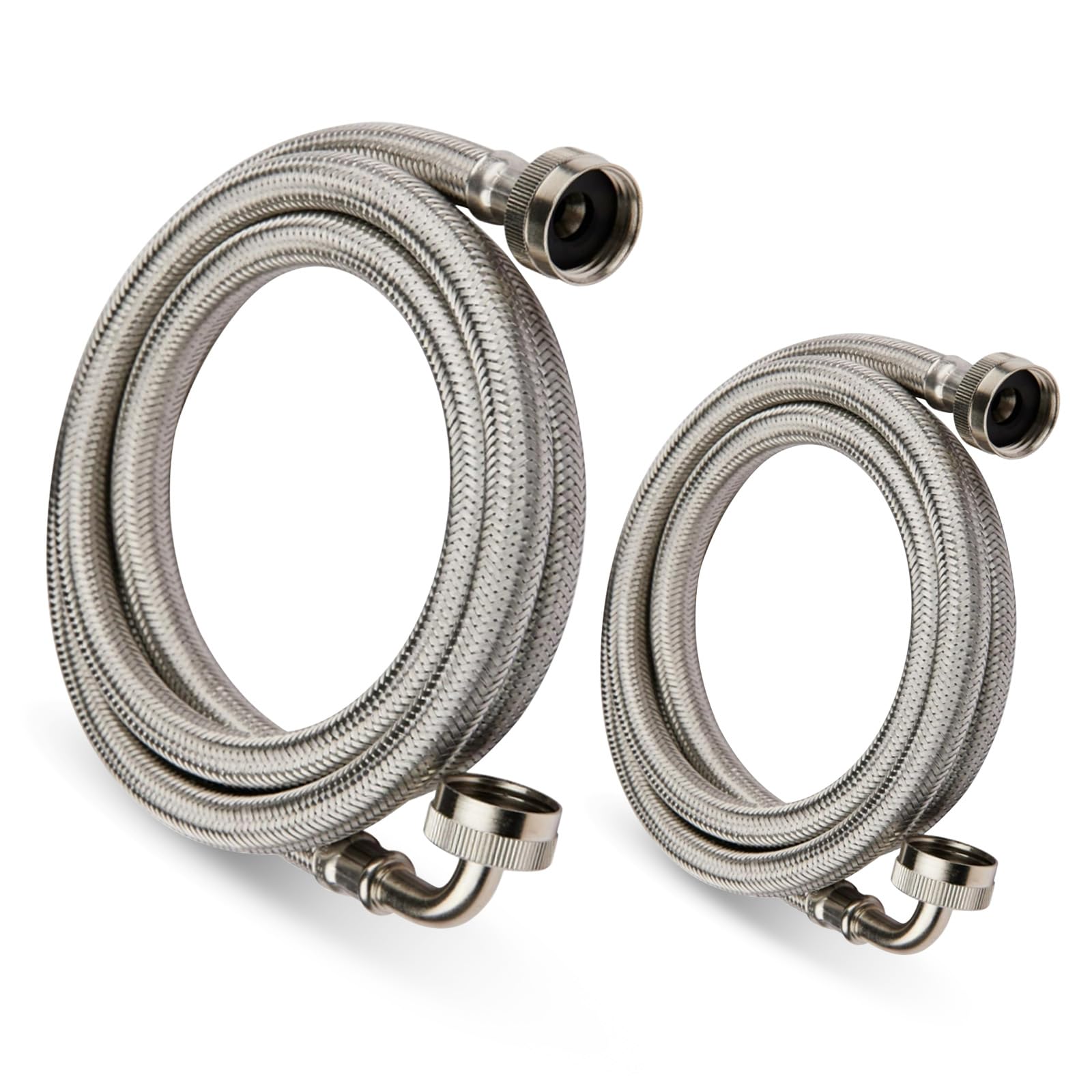 Washing Machine Hoses 4ft, 1 Pack Braided Stainless Steel Washer Hoses with 90 Degree Elbow, Hot and Cold Washer Supply Line, Universal Flexible Laundry Machine Hose for All Washing Machine