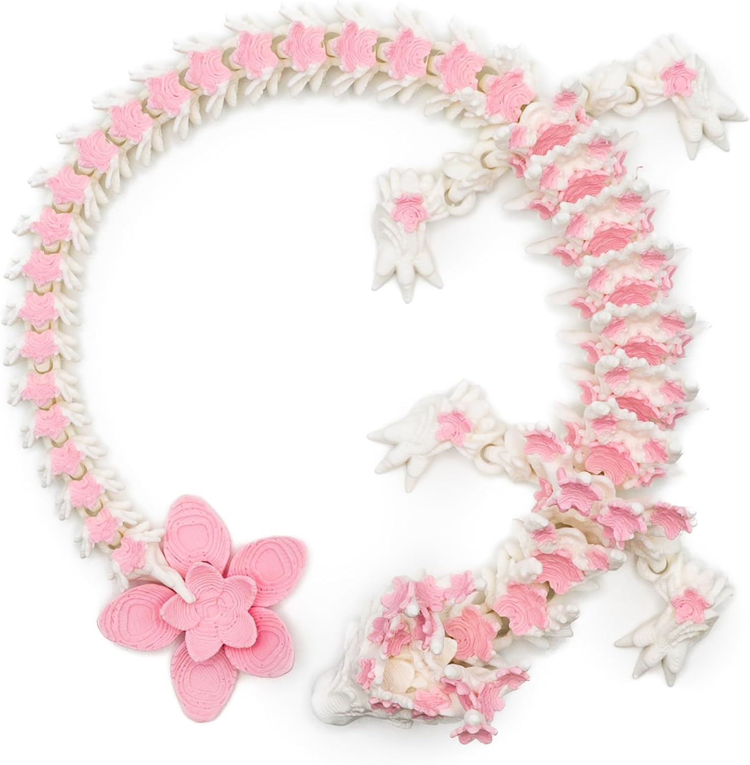 12-Inch 3D Printed Dragon – Pink and White Cherry Blossom Dragon - Made in The USA - Articulated Fidget Sensory Toy – Collectible Home and Office Decor Desk Toys