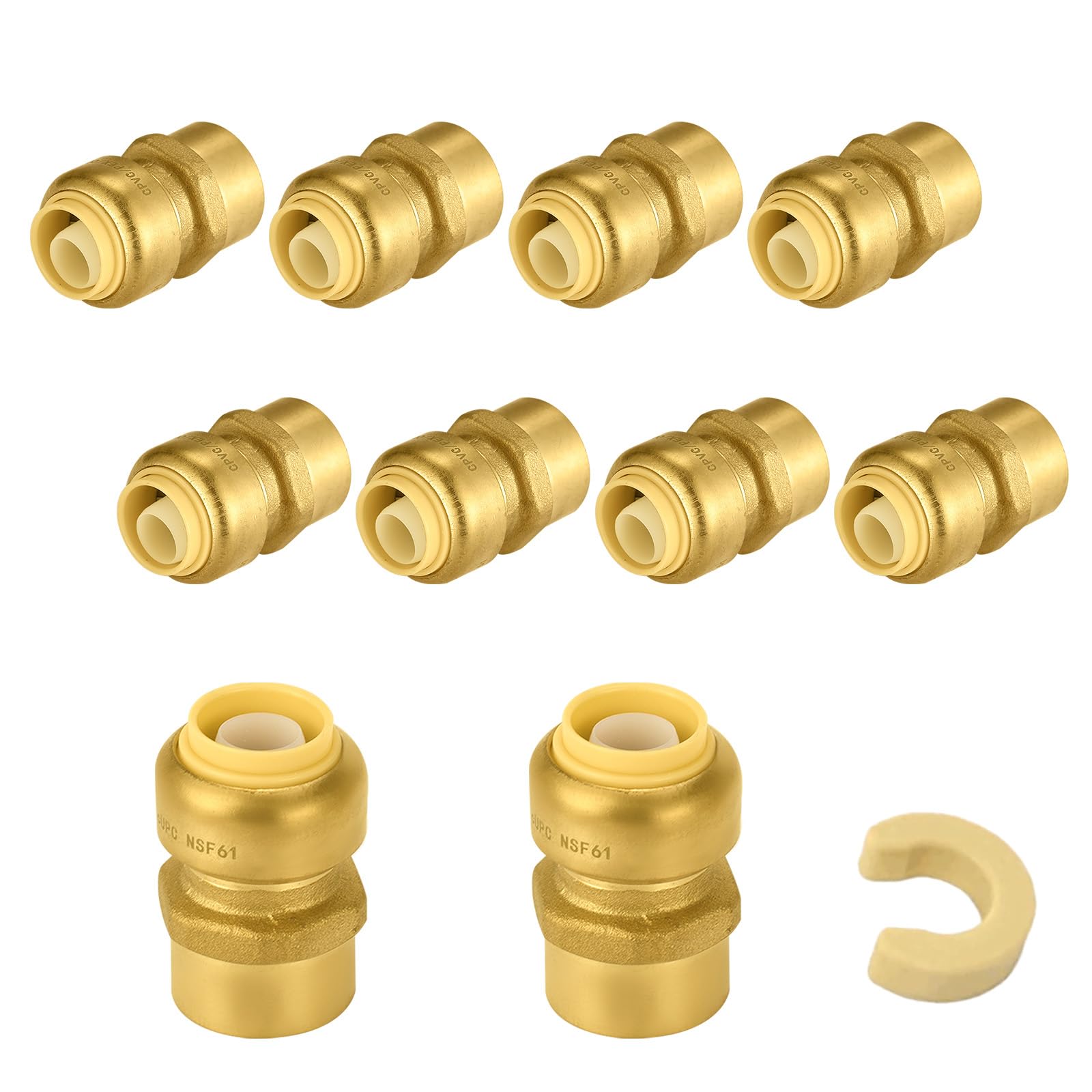 5 PCS Niikappu Push Fit 3/4 Inch x 1/2 Inch Female NPT Brass Adapters Push-Fit Fittings with Disconnect Clip to Connect PEX, Copper, CPVC Pipes