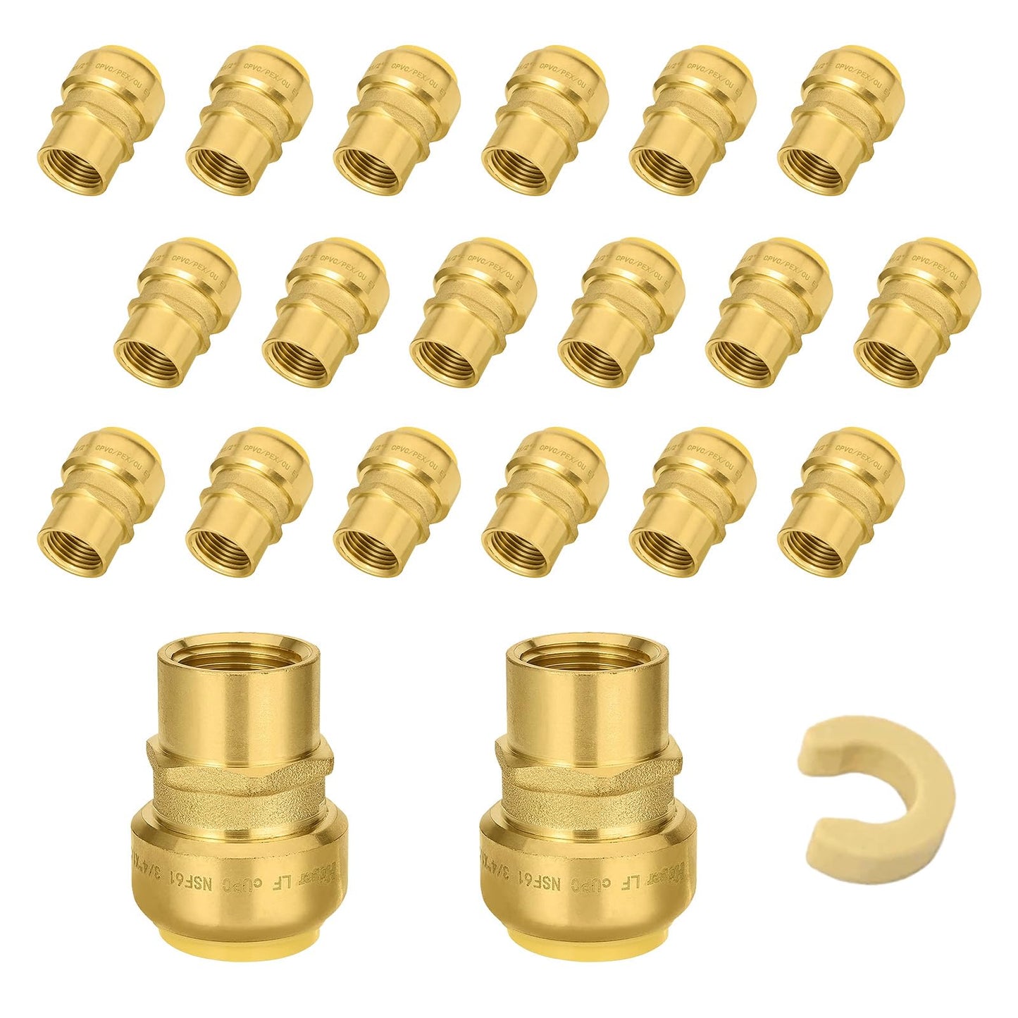 5 PCS Niikappu Push Fit 3/4 Inch x 1/2 Inch Female NPT Brass Adapters Push-Fit Fittings with Disconnect Clip to Connect PEX, Copper, CPVC Pipes