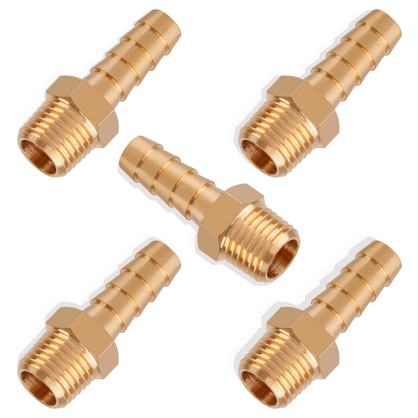 5pcs Brass Hose Barb Fittings 1/4 Inch Barb to 1/8 Inch NPT Male Thread Air Hose Fittings Adapter Connector Water Fuel Air Line Fittings 1/4” Barb × 1/8” NPT Brass Fittings
