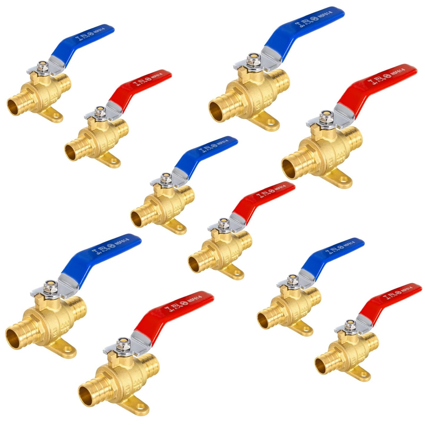 10 Pack 1/2 Inch PEX Shut Off Valve,1/4 Inch Turn Full Port Ball Valves,Hot (Red) Cold (Blue) Water Shut-off Stop Valve,Pex Brass Ball Valves