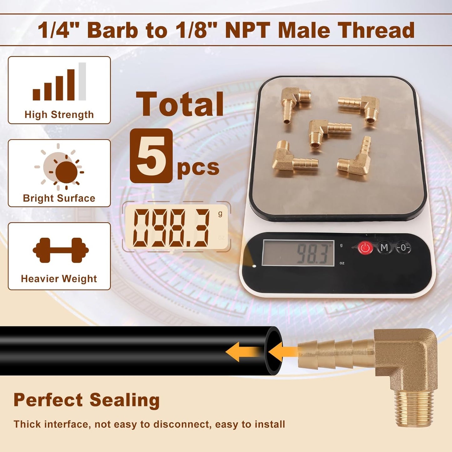 5pcs Brass Hose Barb Fittings 90 Degree Elbow 1/4 Inch Barb to 1/8 Inch NPT Male Thread Air Hose Fittings Adapter Connector Water Fuel Air Line Fittings Elbow Fittings