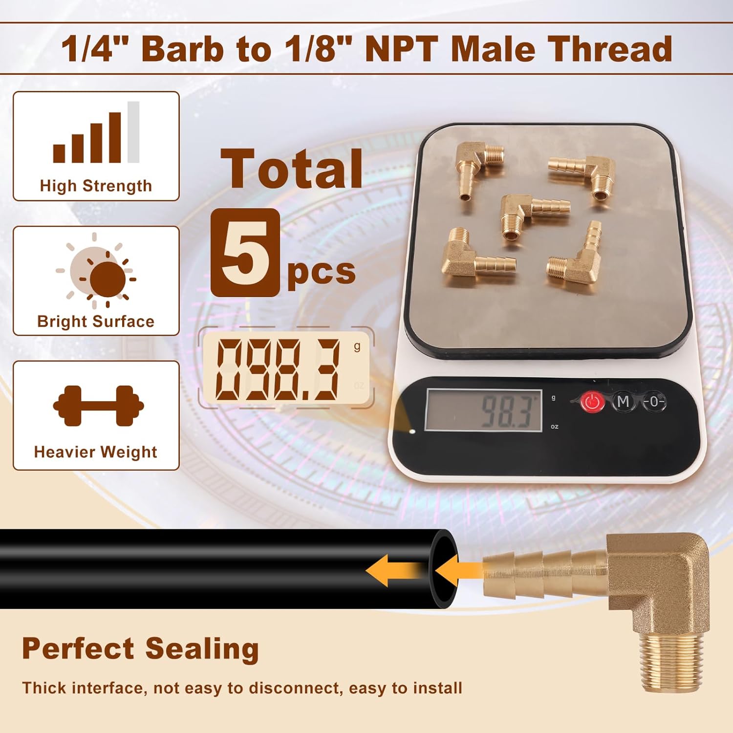 5pcs Brass Hose Barb Fittings 90 Degree Elbow 1/4 Inch Barb to 1/8 Inch NPT Male Thread Air Hose Fittings Adapter Connector Water Fuel Air Line Fittings Elbow Fittings