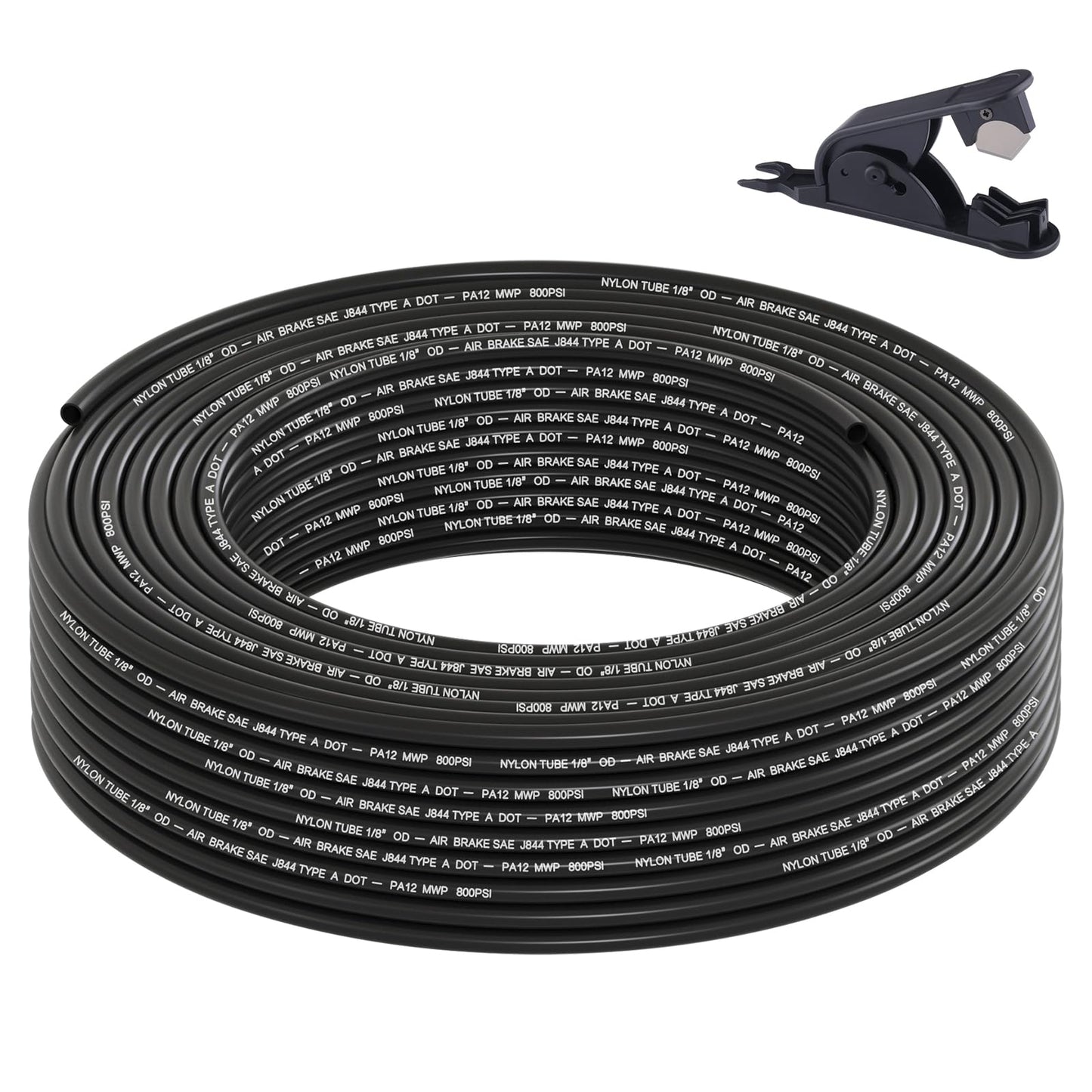 50FT 1/4 DOT Air Line SAE J844 PA12 Nylon Air Hose with Cutter 1/4” OD Pneumatic Tubing DOT Approved 1/4 Air Brake Hose for Air Suspension Kit Truck Trailer Brake System & Fluid Transfer 15.5m