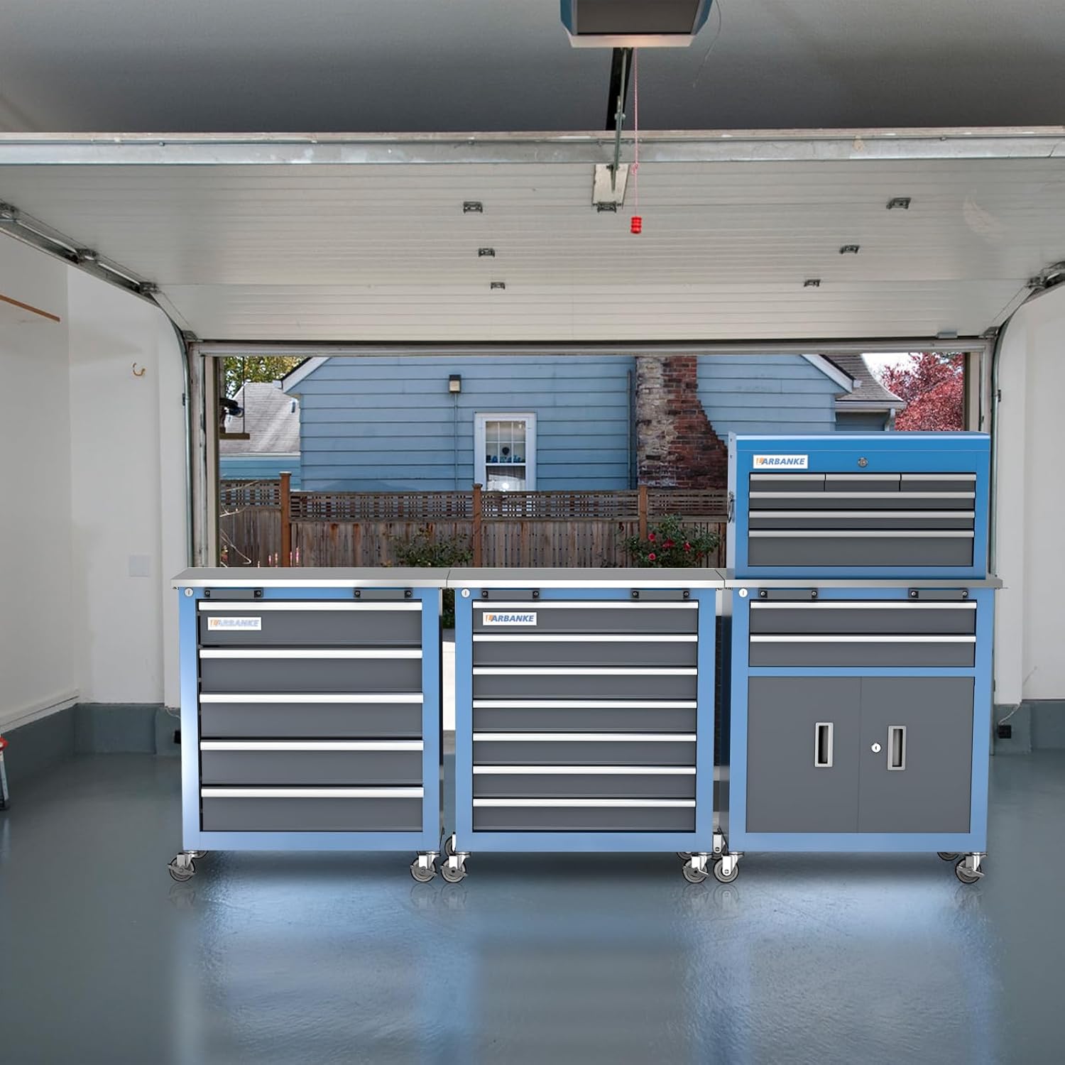 LARBANKE 3 Different Types Tool Chest Combination,Rolling Tool Chest with Stainless Countertop,Tool Cabinet with Connection Buckle,Wheels and Foot Pads,Portable Tool Box Inside