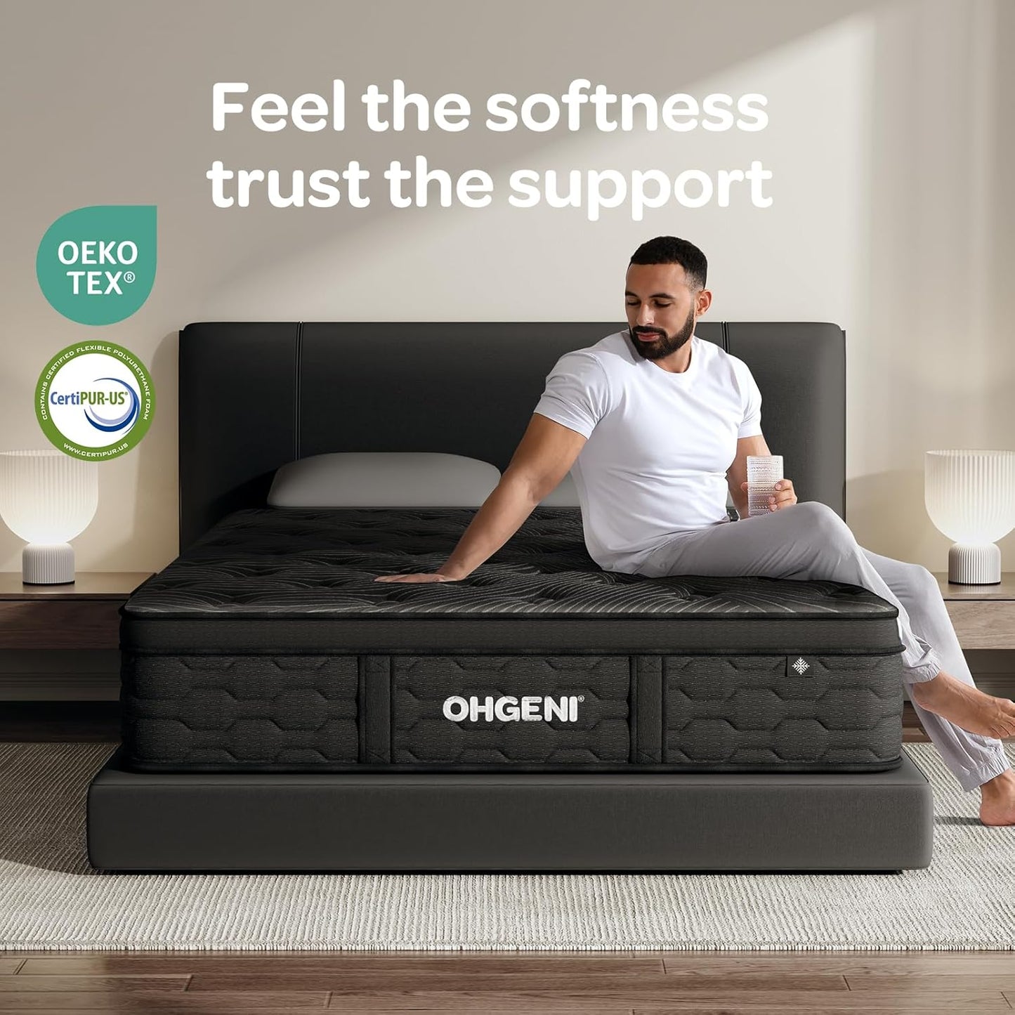 OhGeni 14 Inch Cooling Queen Size Mattress, Hybrid Gel-infused Memory Foam Bed Mattresses in a Box, Medium Feel Cool Top Fabric,Individual Pocket Spring, 3-Zone design & Reinforced Edge Support, Black