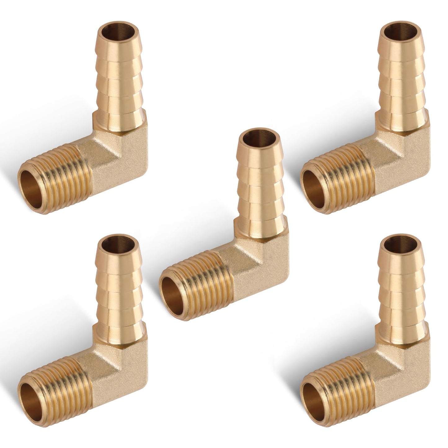 5pcs Brass Hose Barb Fittings 90 Degree Elbow 1/4 Inch Barb to 1/8 Inch NPT Male Thread Air Hose Fittings Adapter Connector Water Fuel Air Line Fittings Elbow Fittings