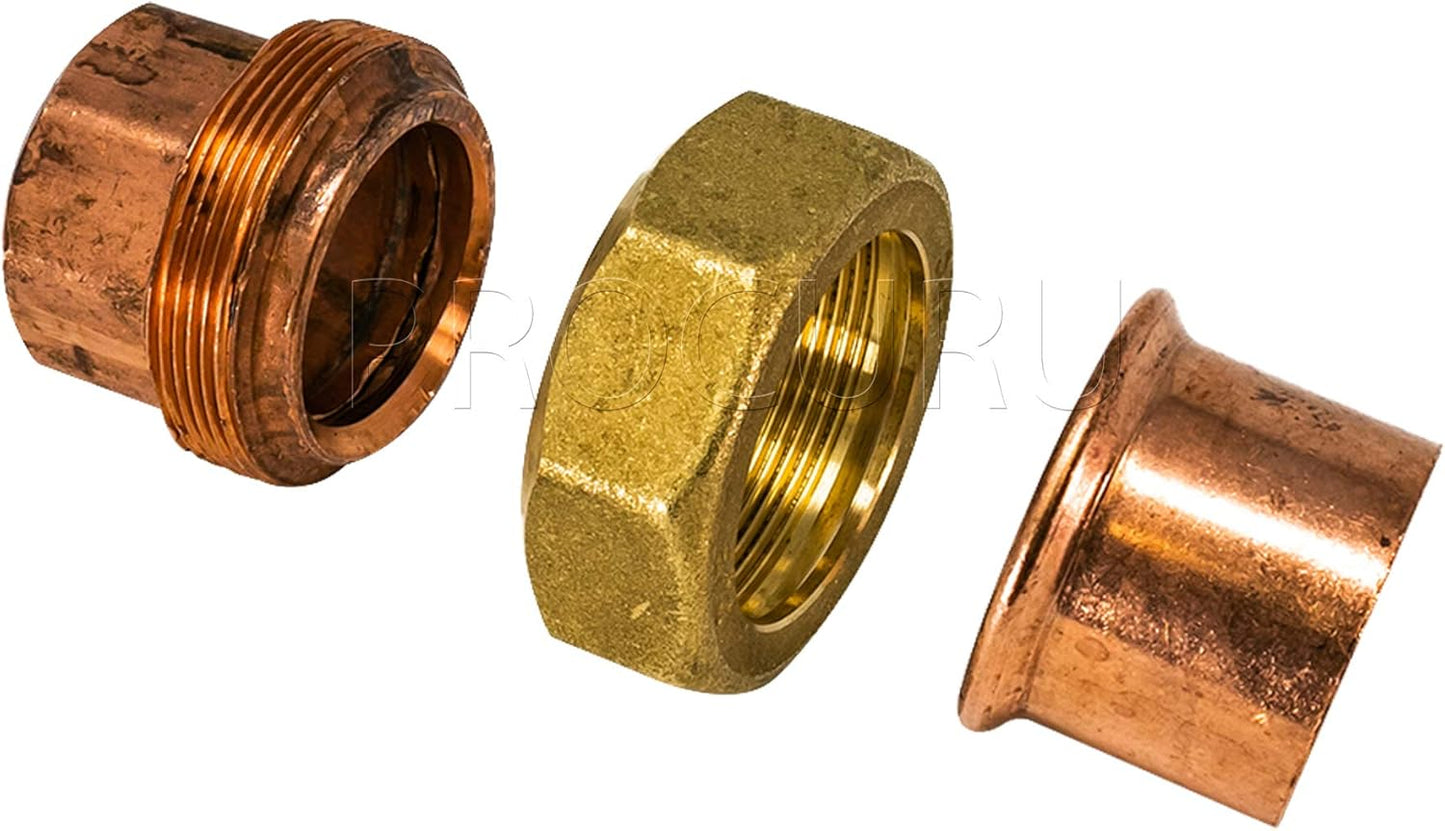 PROCURU 10-Pack 2-Inch Copper Union CxC Sweat Connection, Made in USA, Certified Safe for Drinking Water (CWUN0200-10P)