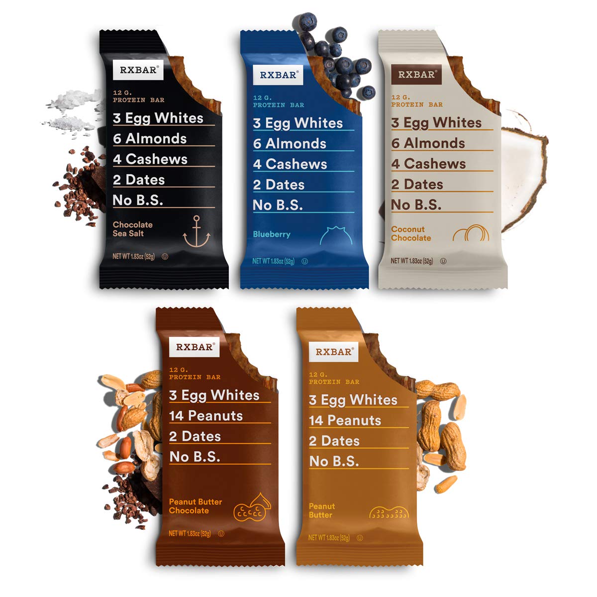 RXBAR Protein Bar, Variety Pack, 10 Flavors, 55oz Box (30 Bars)