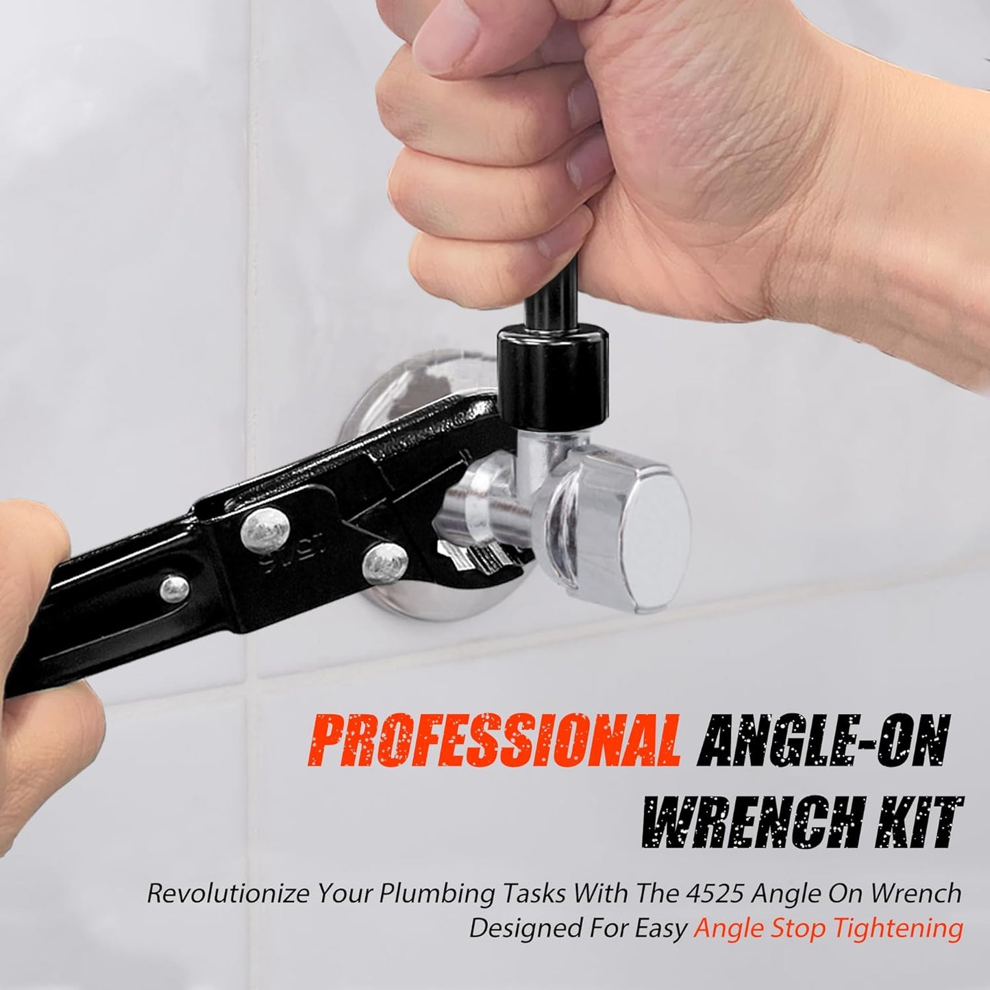Plumbing Tools, Angle Stop Wrench Kit, Plumbing Wrench. New Compression Angle Stop and Removing the Compression Ring Professional Plumbing Toolset For Easy Angle Stop And Supply Nut Installation