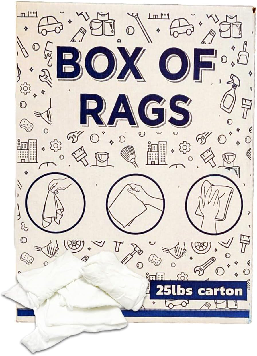 Recycled White T-Shirt Cleaning Rags (600 lbs. Pallet 24x25 lbs. Box) ā Shop Rags Bulk for Oil, Stain, Grease, Paint, and Auto Cleaning, Multipurpose