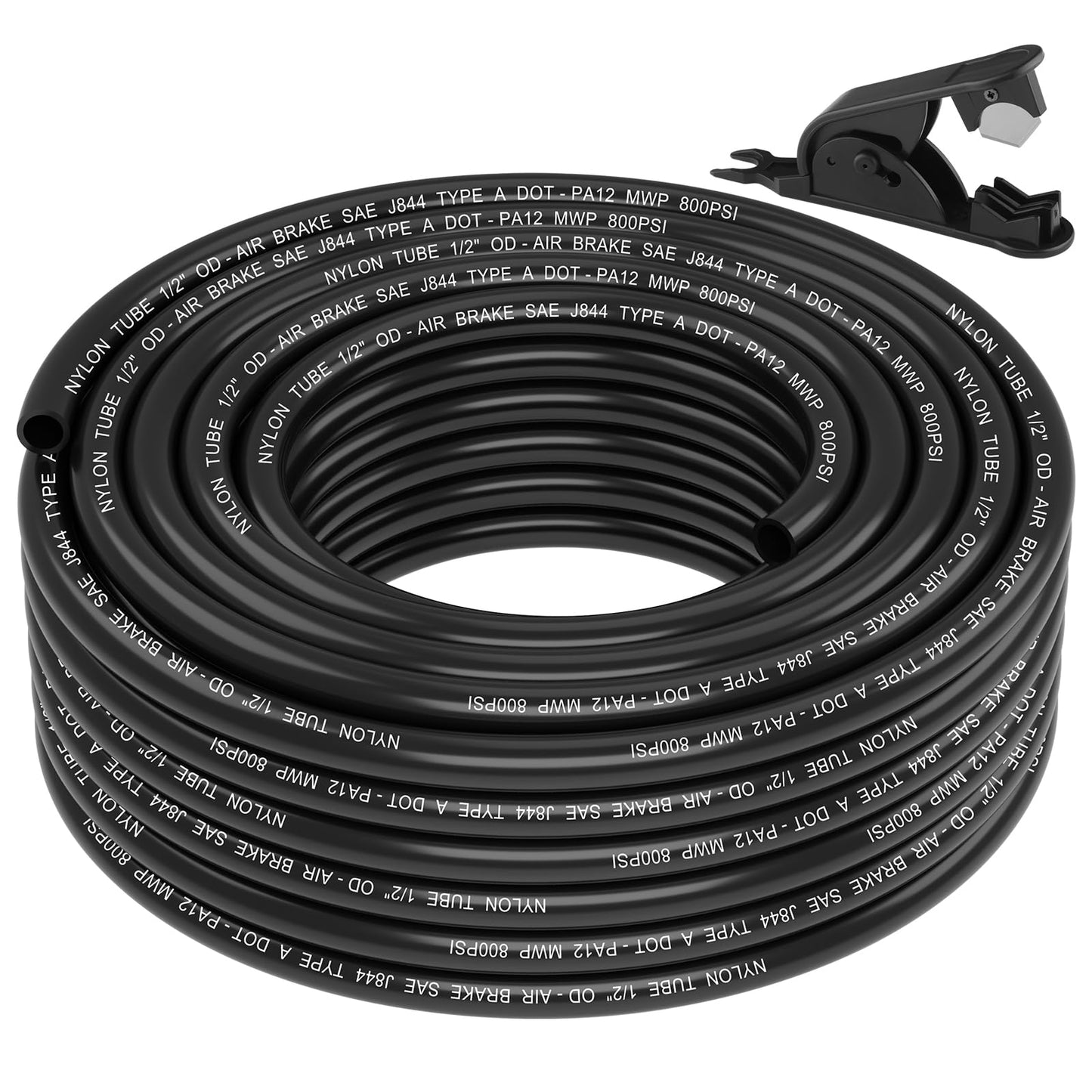 50FT 1/4 DOT Air Line SAE J844 PA12 Nylon Air Hose with Cutter 1/4” OD Pneumatic Tubing DOT Approved 1/4 Air Brake Hose for Air Suspension Kit Truck Trailer Brake System & Fluid Transfer 15.5m