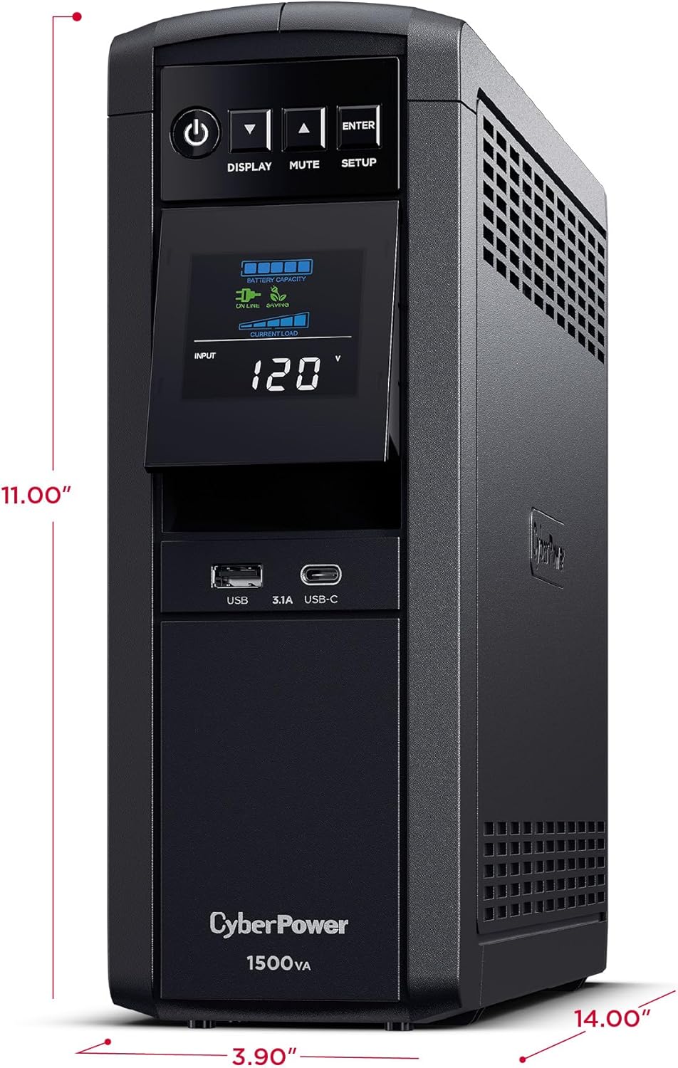 CyberPower CP1500PFCLCD PFC Sinewave UPS Battery Backup and Surge Protector, 1500VA/1000W, 12 Outlets, AVR, Mini Tower; UL Certified