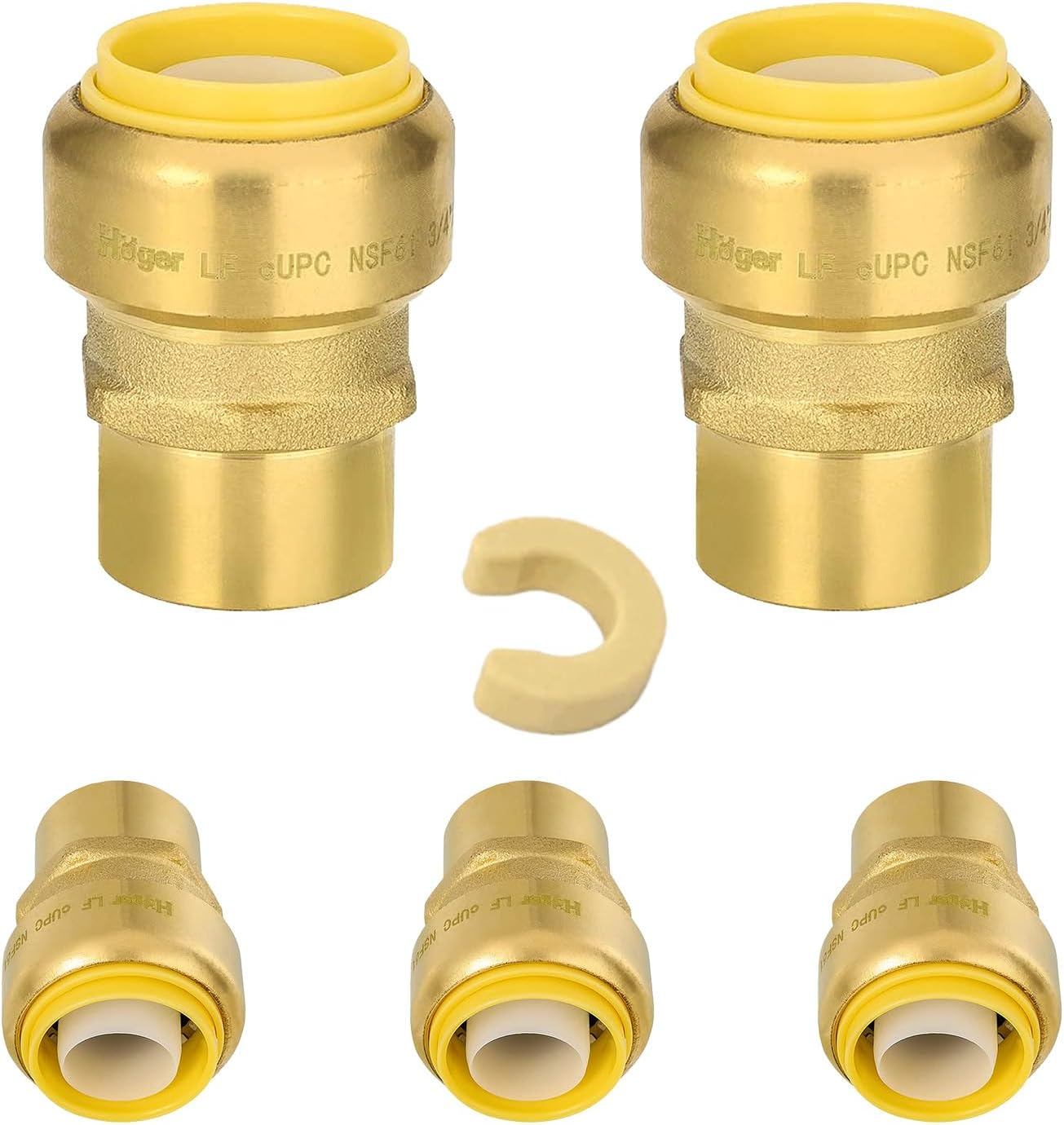5 PCS Niikappu Push Fit 3/4 Inch x 1/2 Inch Female NPT Brass Adapters Push-Fit Fittings with Disconnect Clip to Connect PEX, Copper, CPVC Pipes