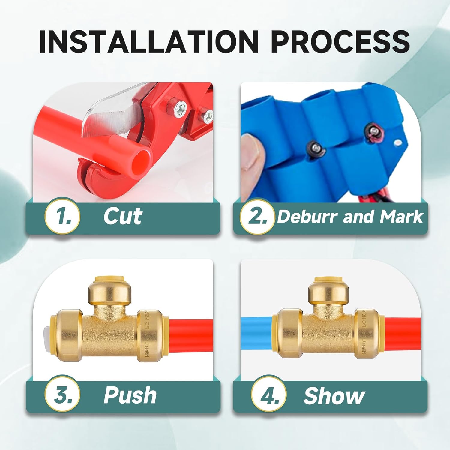 5-Pack Niikappu Pushfit Tee, 3/4"x3/4"x1/2" PEX Brass Push-fit Tee, Push to Connect Plumbing Fittings for PEX, Copper, CPVC, with Disconnect Clip(PF127-5)