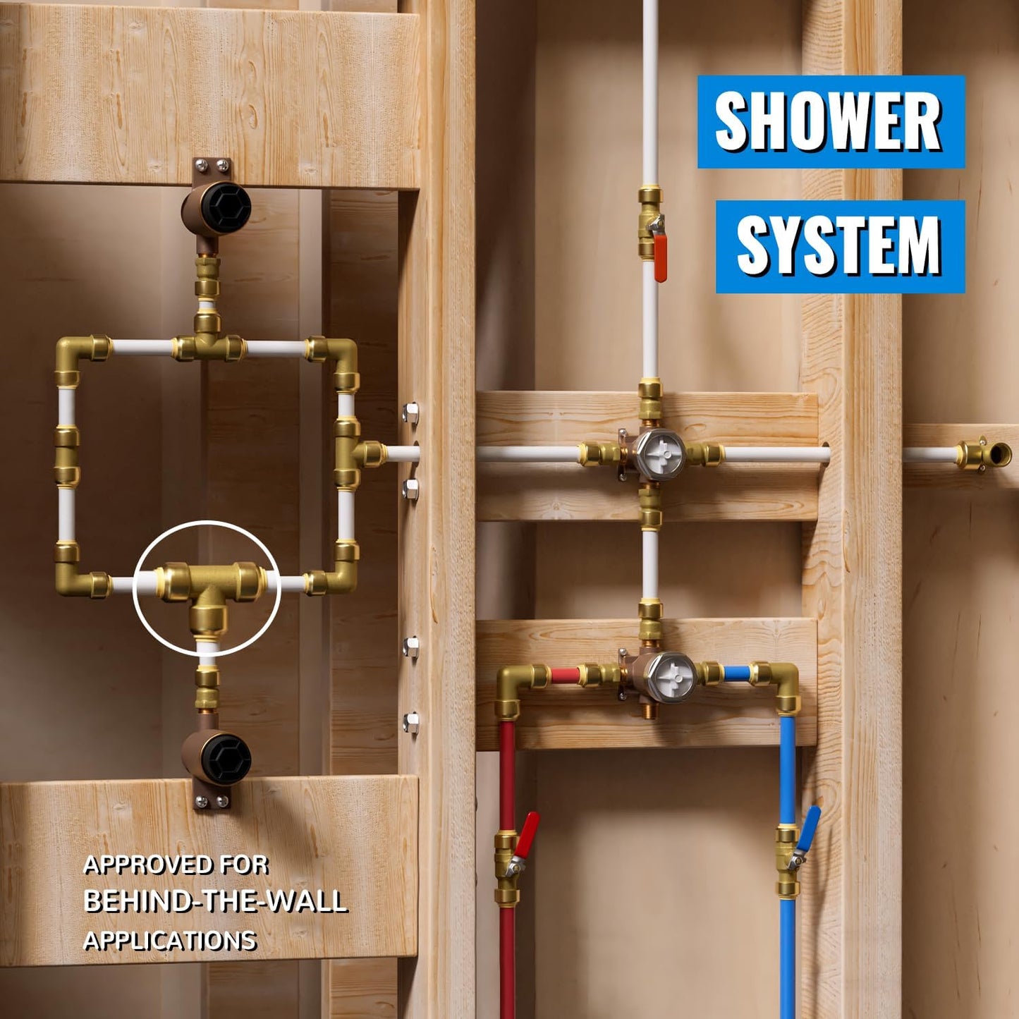 SUNGATOR 1/2 Inch Tee, Push Pex Tee Plumbing Fittings 1/2 Inch, No Lead Brass Push-to-Connect T Plumbing Fittings for PEX Pipe, Copper, CPVC, with 1 Disconnect Clip, Pack of 12