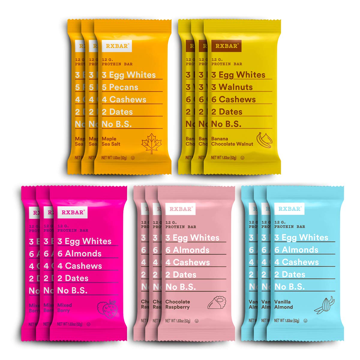 RXBAR Protein Bar, Variety Pack, 10 Flavors, 55oz Box (30 Bars)