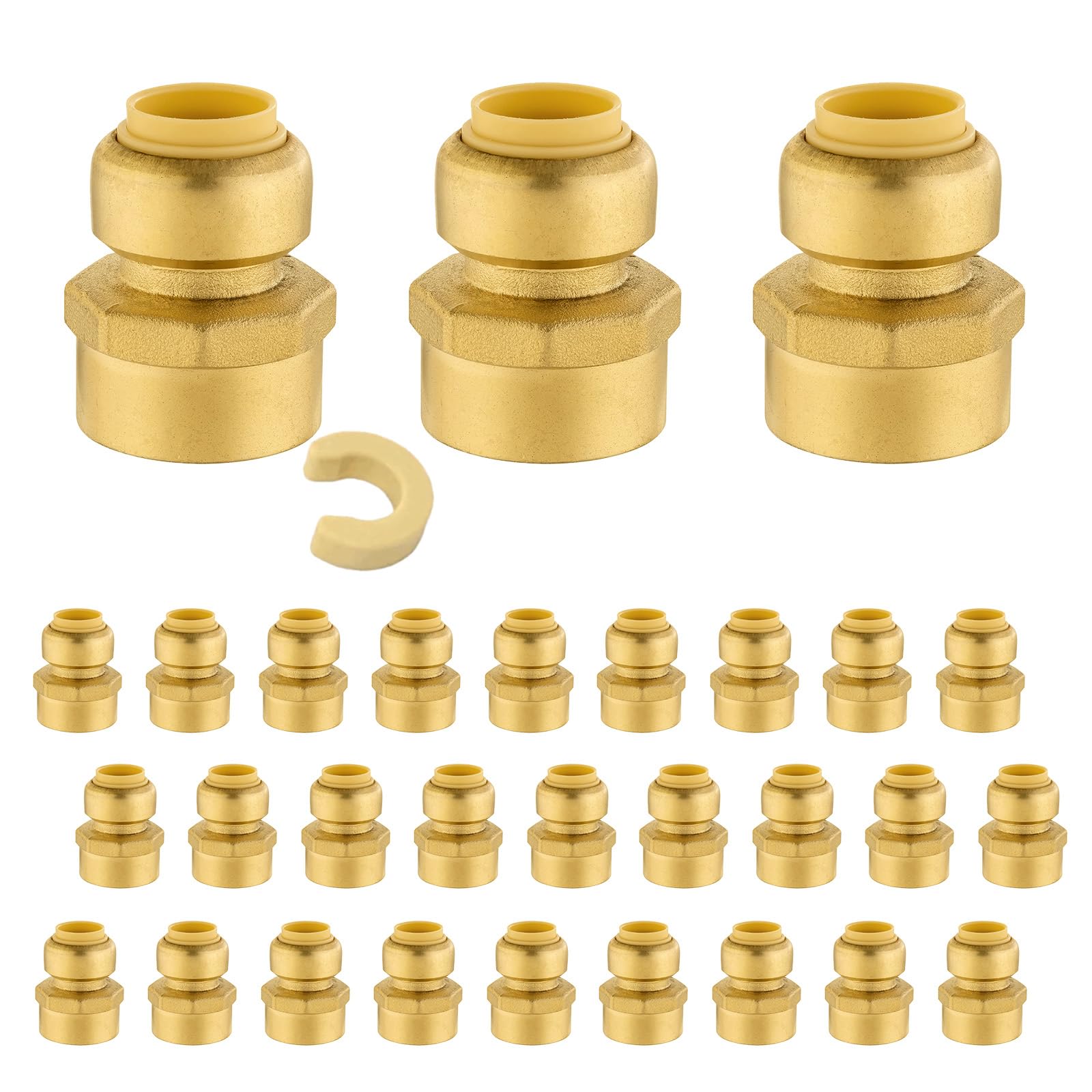 5 PCS Niikappu Push Fit 3/4 Inch x 1/2 Inch Female NPT Brass Adapters Push-Fit Fittings with Disconnect Clip to Connect PEX, Copper, CPVC Pipes