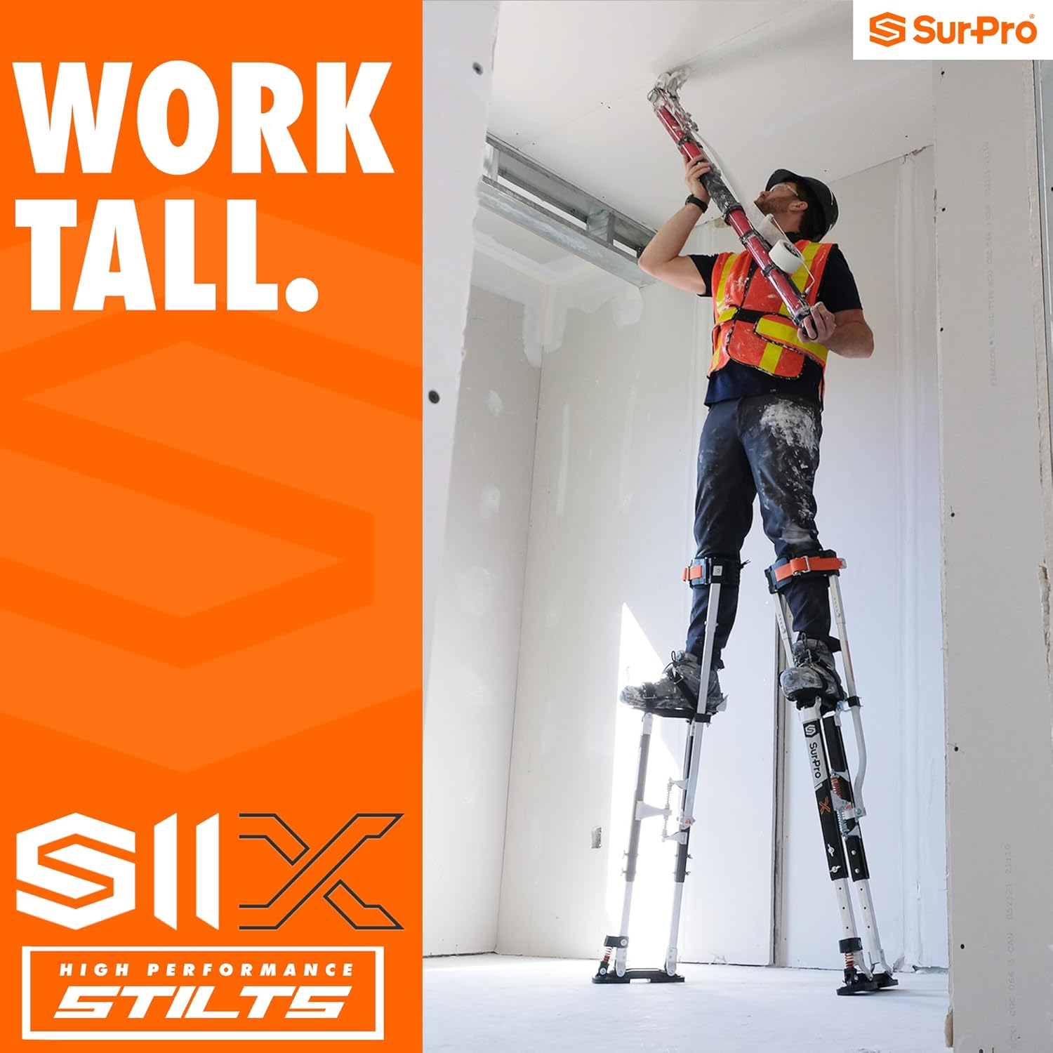 SurPro Double-Sided Drywall Stilts, Magnesium Base, 26” - 40” Height, QuadLock Contractor-Grade Stilts with Patented Flexion Foot System (S2X-M-2640) for Drywallers, Painters, Stilts Drywall