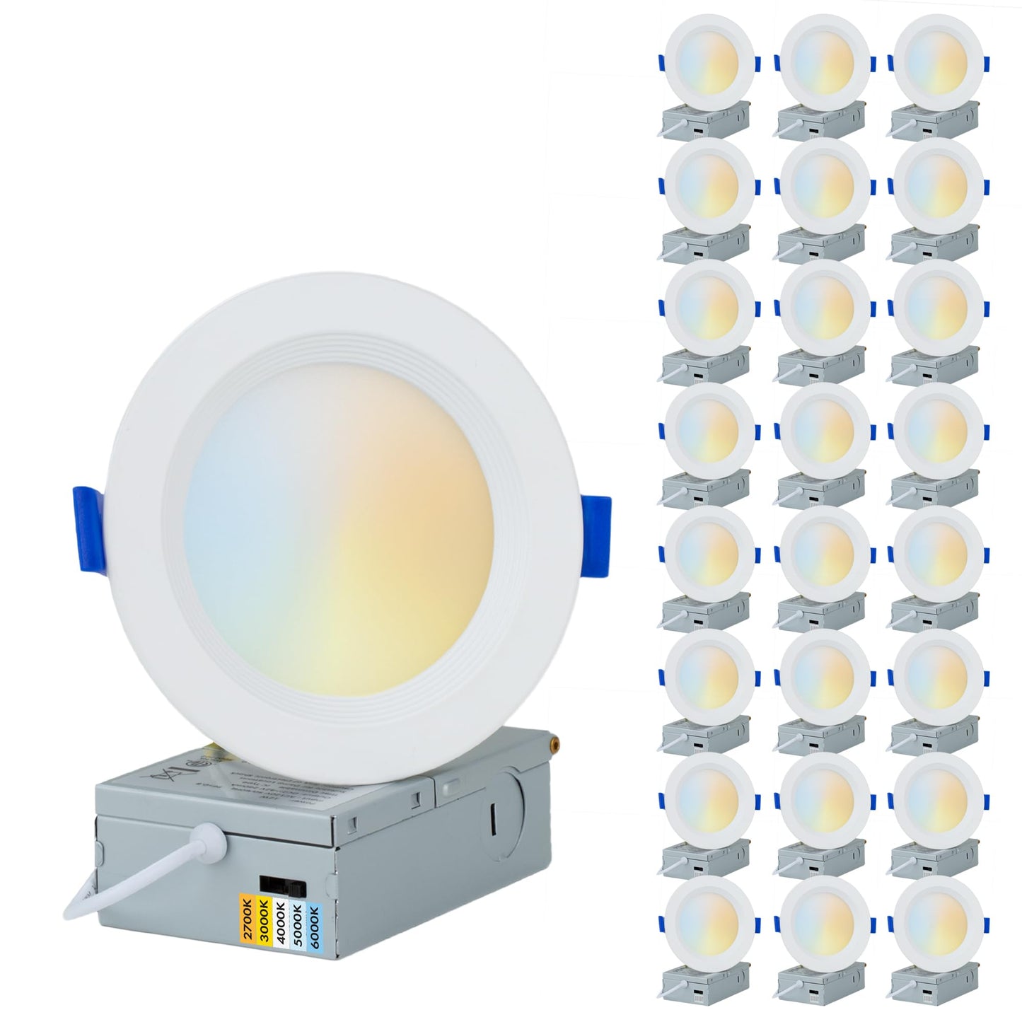 PROCURU Professional 24-Pack 6-Inch 2700K-6000K 5CCT 12W LED, Baffle Style, Heavy Duty Ultra-Thin Recessed Ceiling Slim Downlight, Dimmable, White Trim (VSB65W-24P)