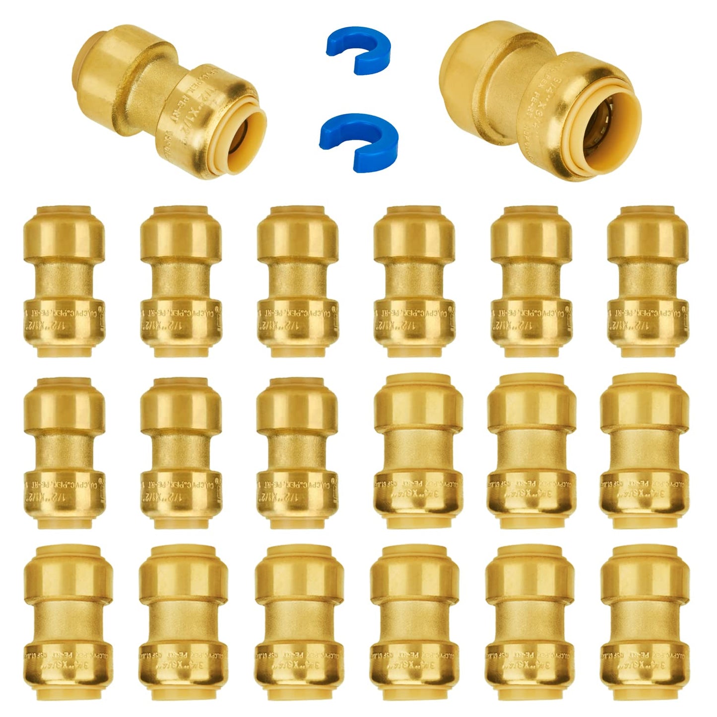 SUNGATOR 1/2 Inch 90 Degree Elbow, Push Pex Elbow 1/2 Inch, No Lead Brass Push-to-Connect Plumbing Fittings for PEX Pipe, Copper, CPVC, with 1 Disconnect Clip, Pack of 12