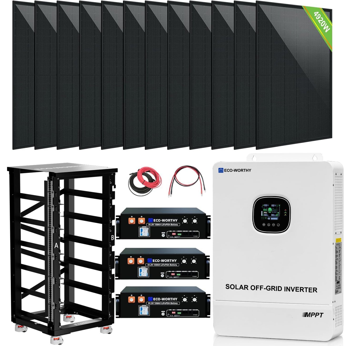 ECO-WORTHY 10KW Output Home Off-Grid Solar Power System: 30.72kwh Server Cabinet with Communication Lithium Battery, Large Capacity, More Freedom.4920W Monocrystalline Photovoltaic Solar Panel Matrix.