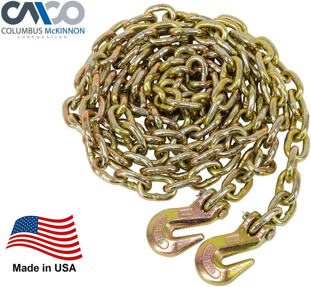 Mytee Products 3/8" x 20' Grade 70 Transport Binder Chain - Made in USA with G70 Grab Hooks - Tow Transport Binder Chain - 6,600 Lbs WLL