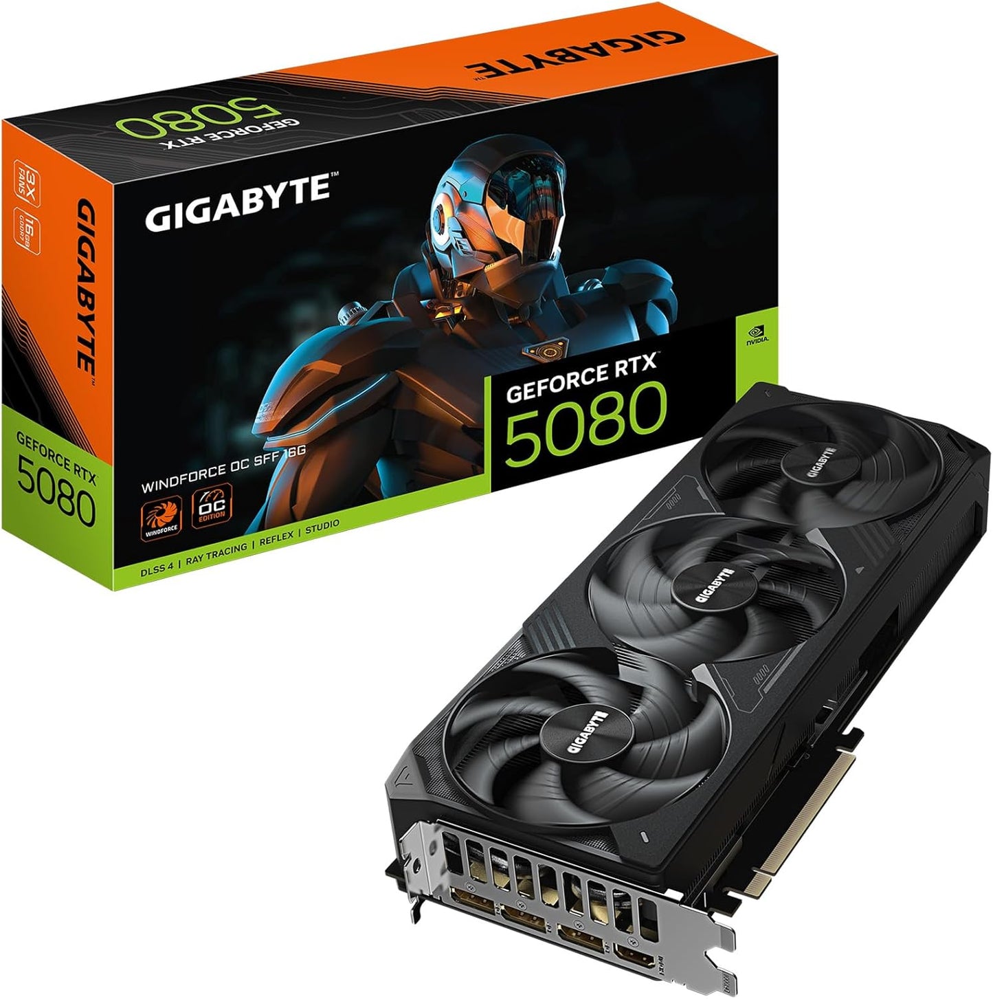 GIGABYTE GeForce RTX 5080 WINDFORCE OC SFF 16G Graphics Card, WINDFORCE Cooling System, 16GB 256-bit GDDR7, GV-N5080WF3OC-16GD Video Card