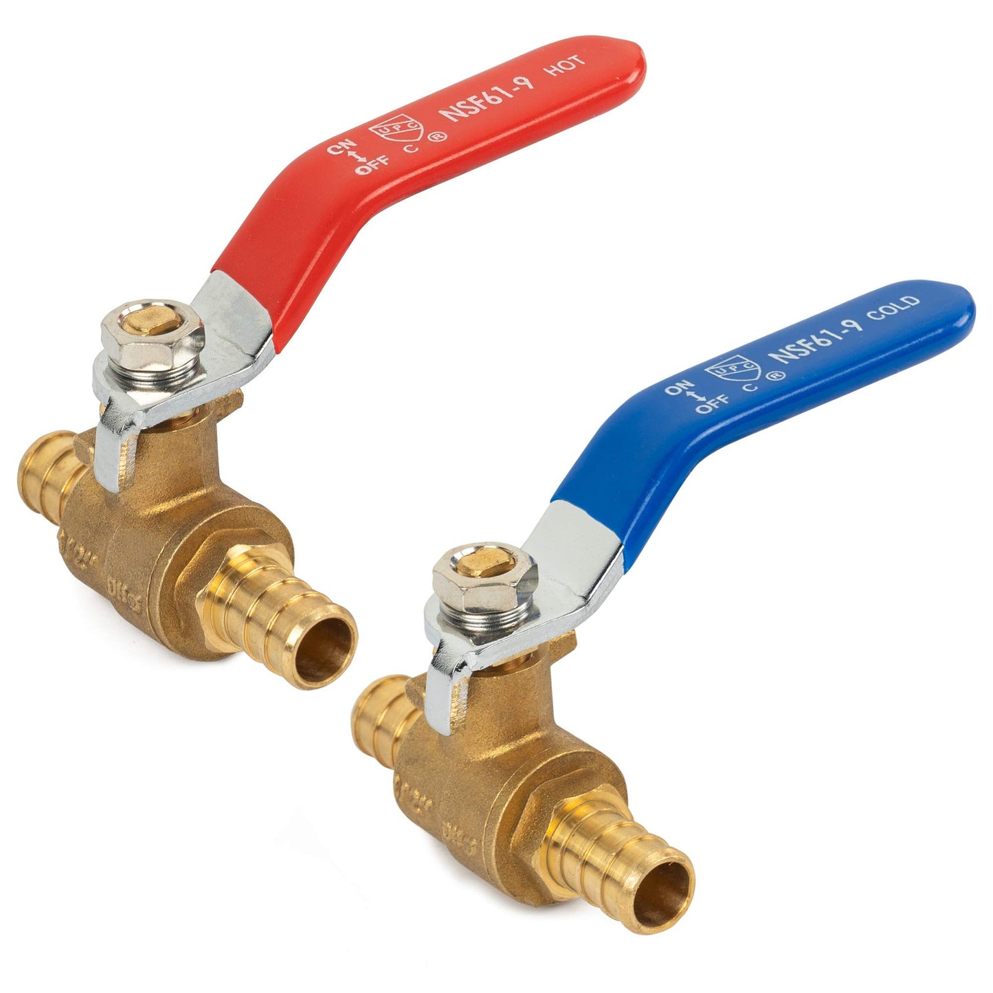 Hourleey 10 Pieces 1/2 Inch Pex Brass Full Port Shut Off Ball Valve HOT AND COLD, Quarter Turn HOT (RED) COLD (BLUE) of Brass Water Stop Shutt off