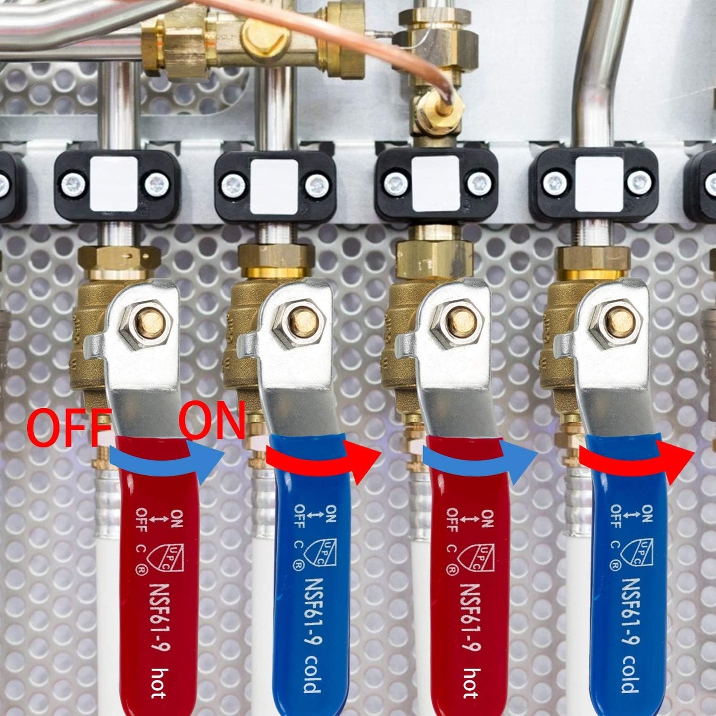 Hourleey 10 Pieces 1/2 Inch Pex Brass Full Port Shut Off Ball Valve HOT AND COLD, Quarter Turn HOT (RED) COLD (BLUE) of Brass Water Stop Shutt off