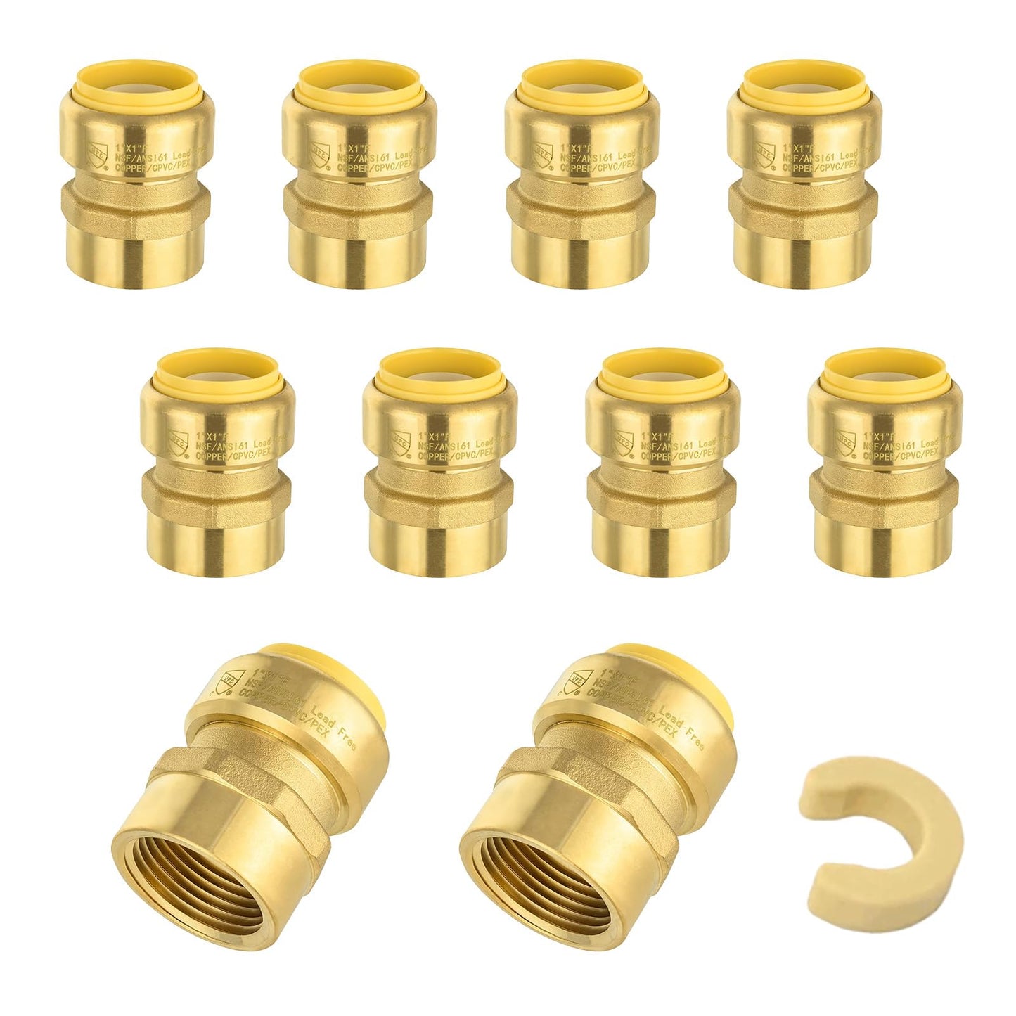 5 PCS Niikappu Push Fit 3/4 Inch x 1/2 Inch Female NPT Brass Adapters Push-Fit Fittings with Disconnect Clip to Connect PEX, Copper, CPVC Pipes