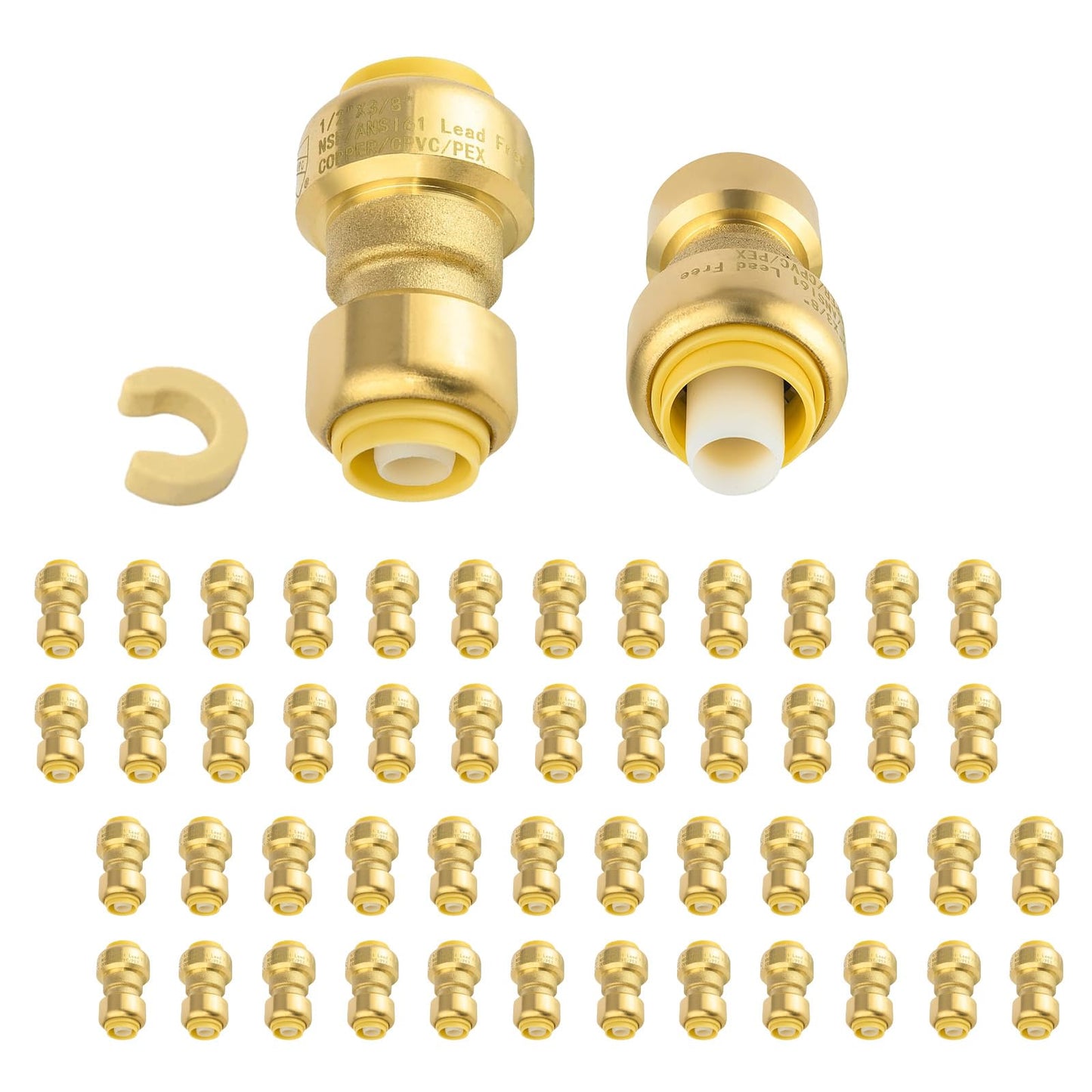 5-Pack Niikappu Push Fit Fittings, 3/4" x 3/4" Brass Plumbing Fittings to Connect PEX, Copper, CPVC, Brass Straight Coupling With Disconnect Clip(PF008-5Pack)